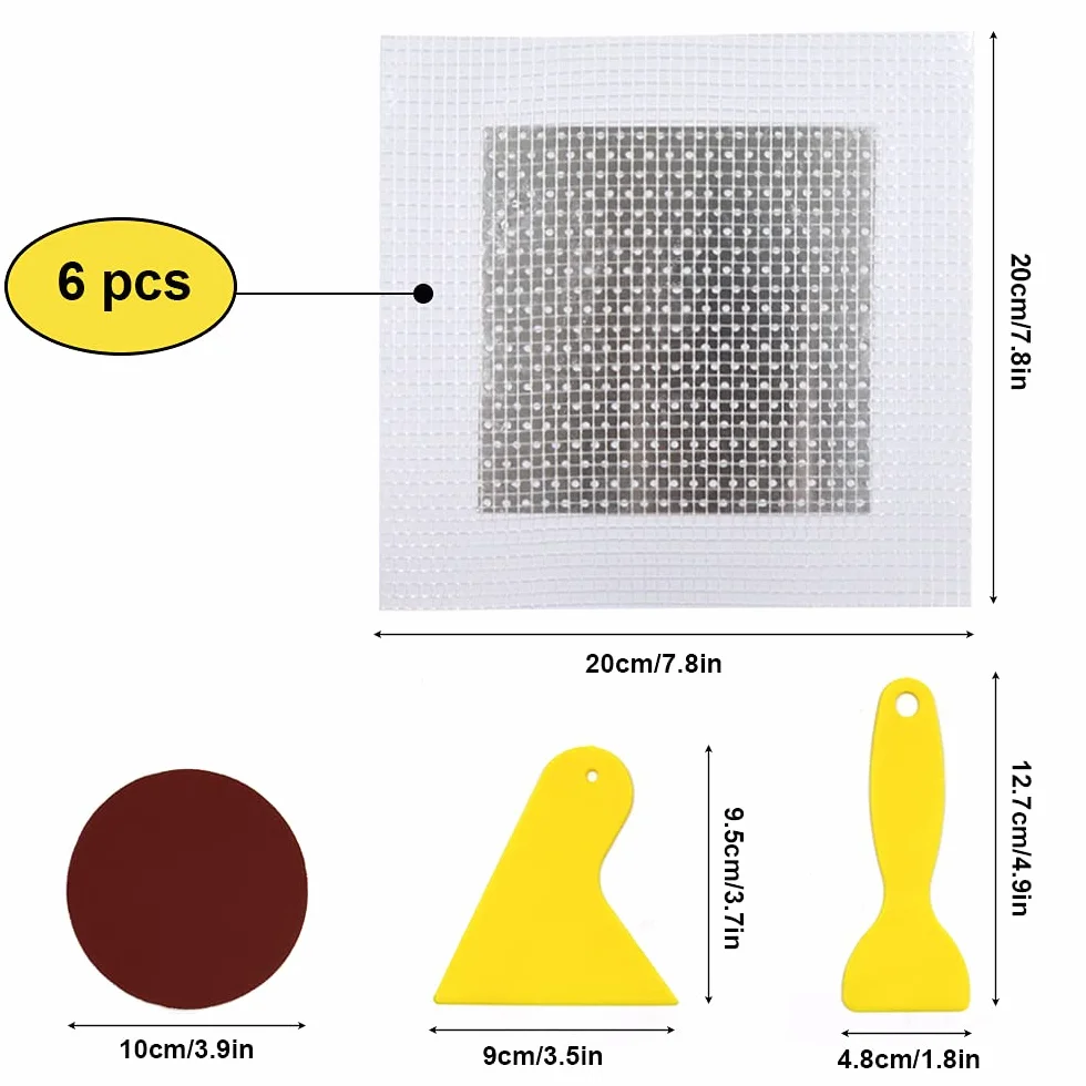 Patch de Réparation Mur Aluminium 15x15 cm Auto-Adhésif Fibre de Verre 6 Pièces