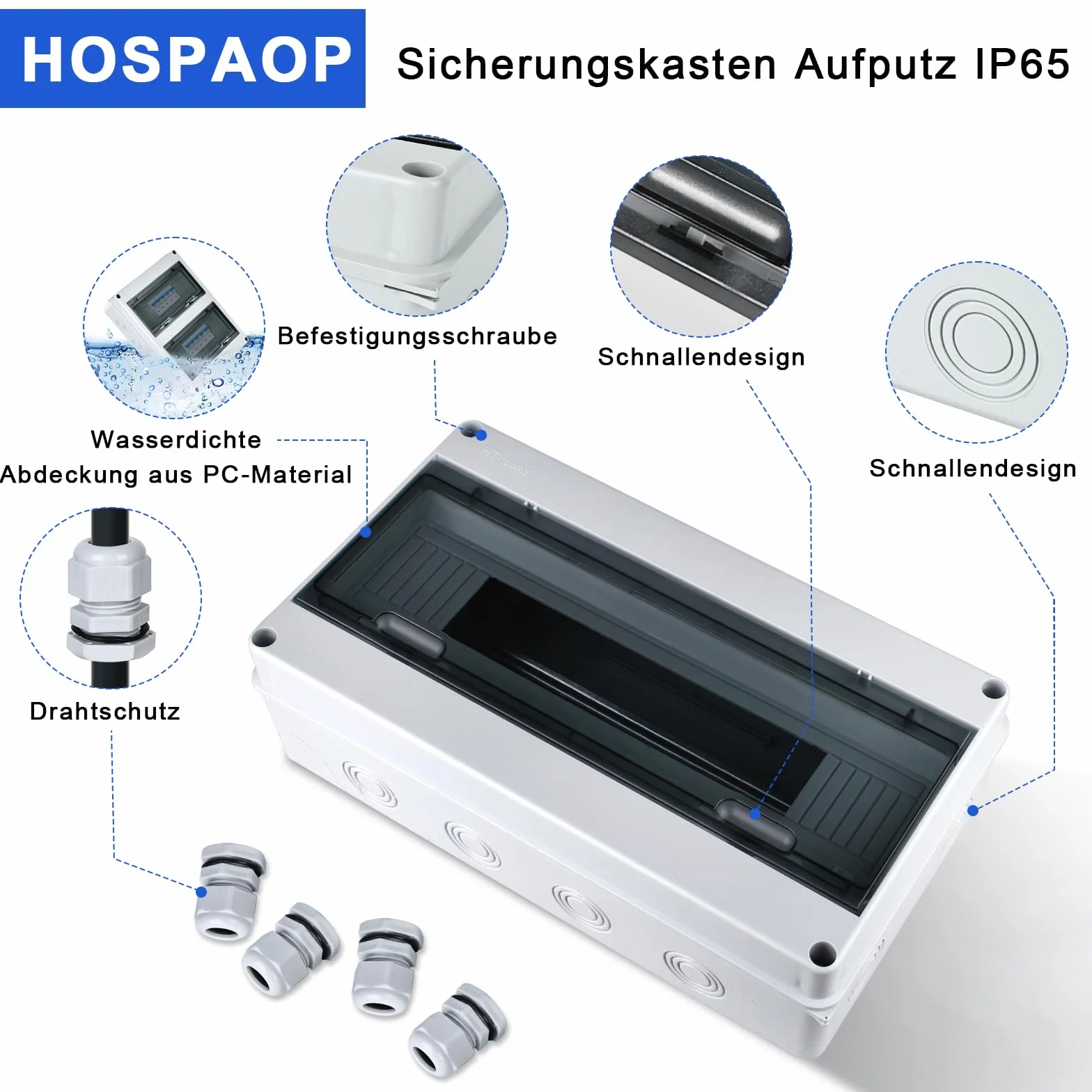 Tableau de distribution électrique IP65 18 modules HOSPAOP en saillie