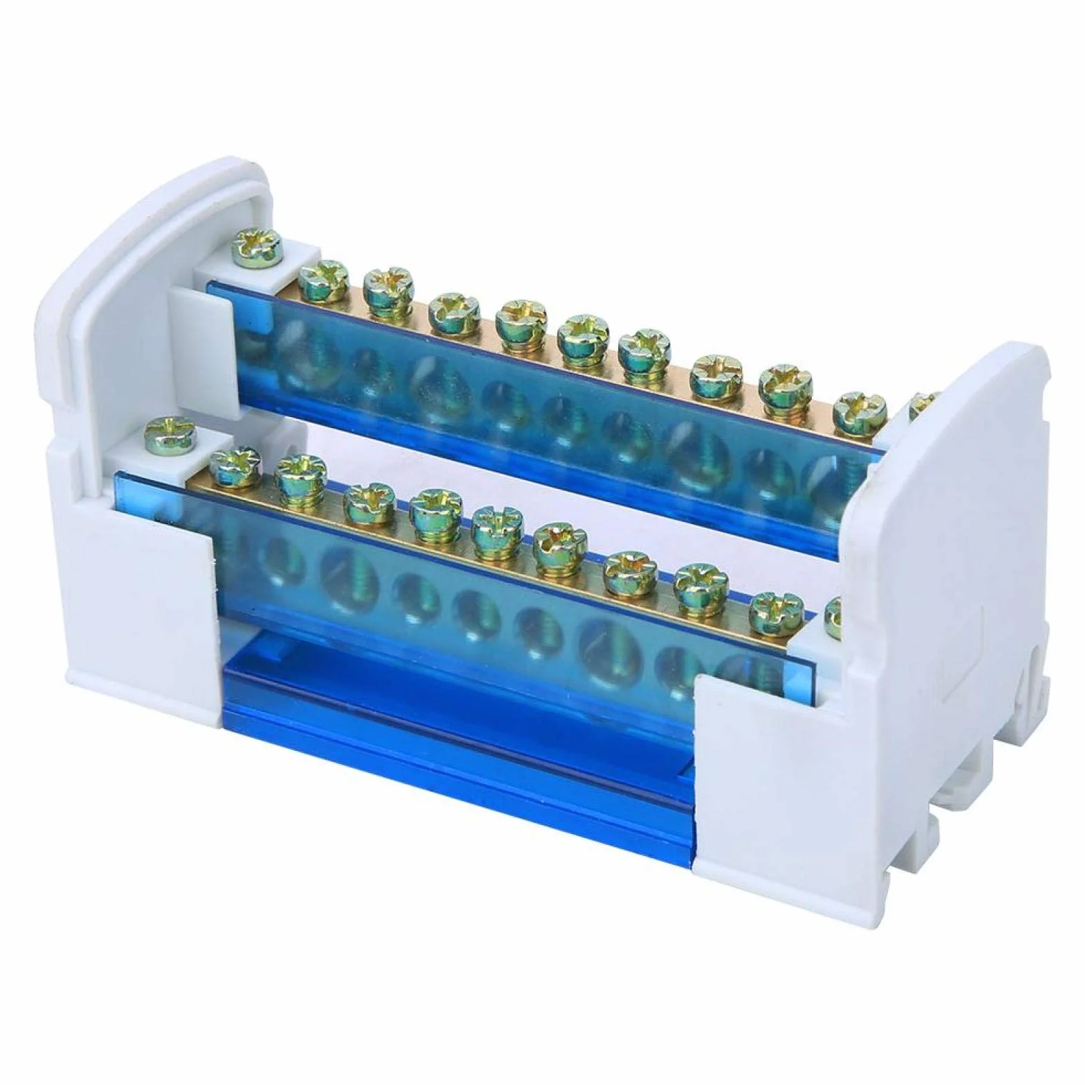 Boîte de Distribution de Bornes 125A 500V 2x11 Positions Rail DIN Monophasé 2 Niveaux avec Cache Anti-poussière