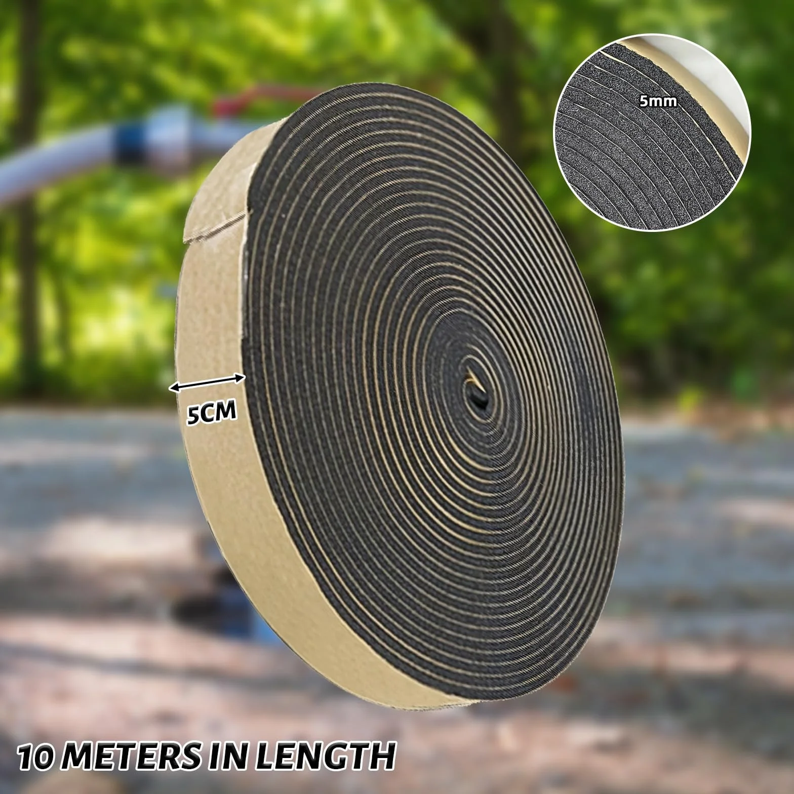 Bande de Mousse Auto-Adhésive 10m × 50mm × 5mm Ruban Isolant d'Étanchéité Noir pour Chauffage, Ventilation et Climatisation