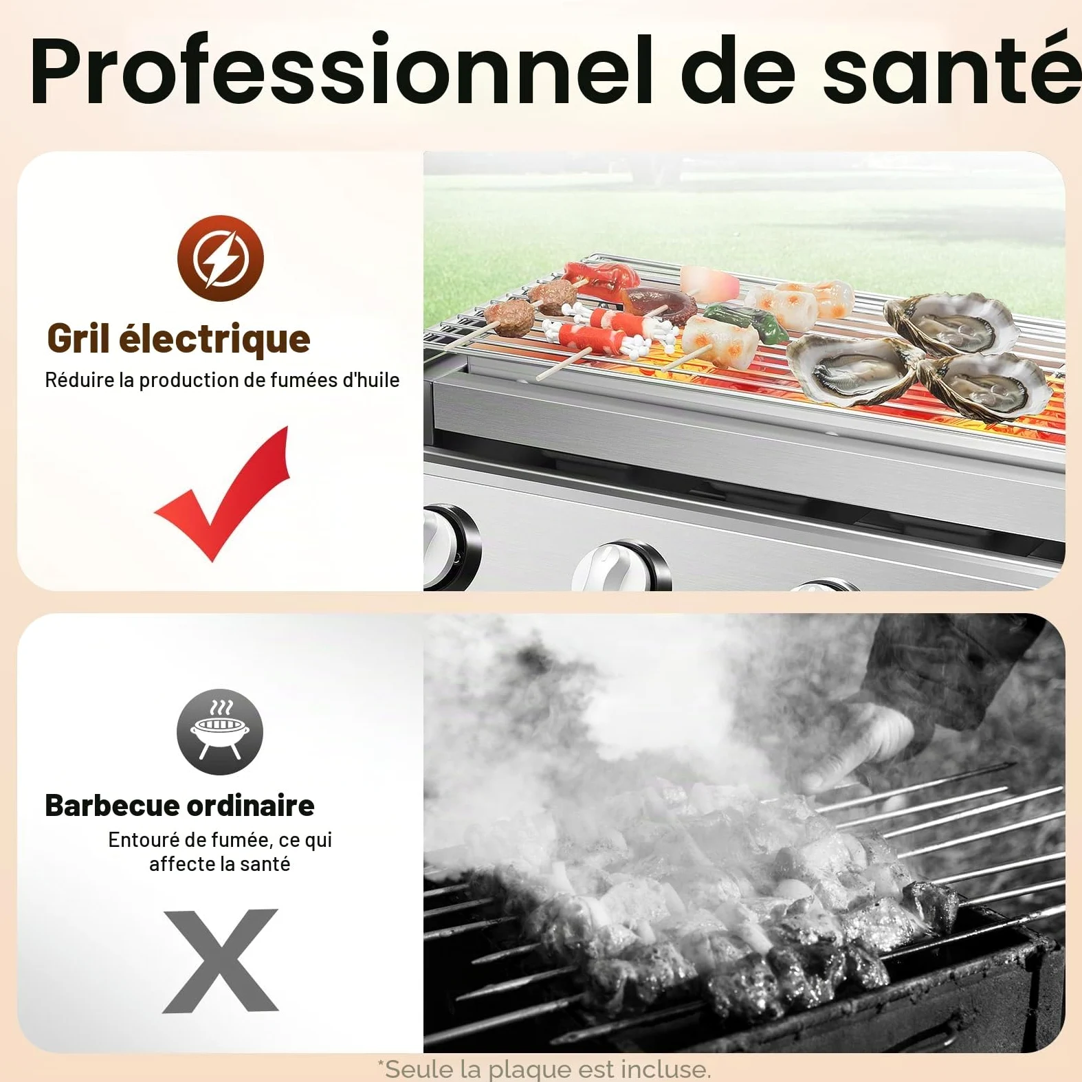 Barbecue à gaz en acier inoxydable - 4 brûleurs - Barbecue de table - Barbecue à gaz GPL - Barbecue amovible - Pour camping, balcon, jardin - Argenté