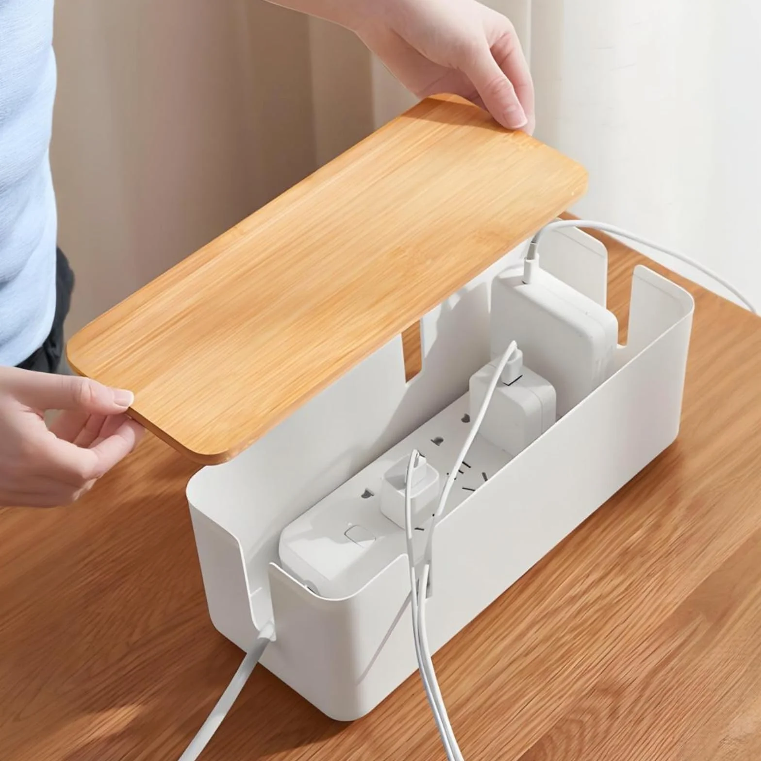 Boîte Range Câbles Grande 30 x 12 x 12 cm Blanc Cache Multiprises et Chargeurs Bureau Maison