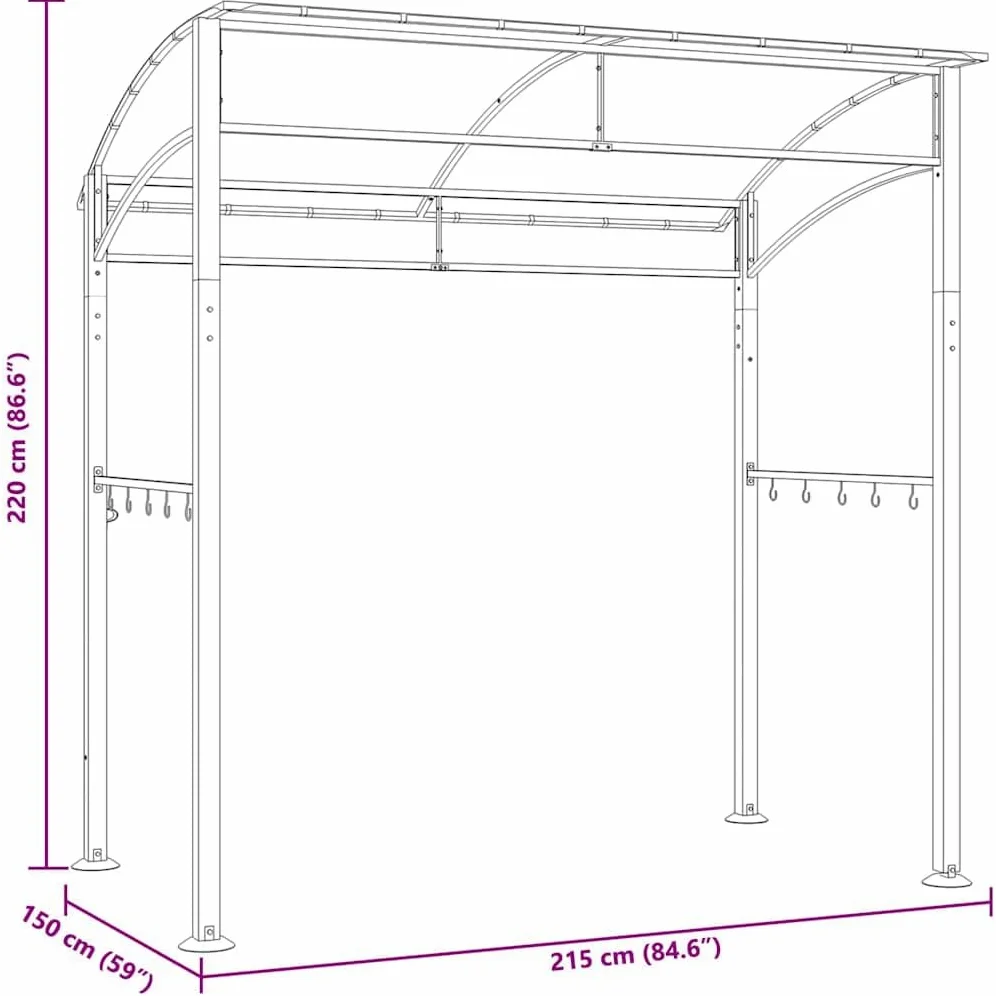 vidaXL Belvédère de Barbecue Chapiteau Tente de Barbecue Tonnelle Auvent Extérieur Résistant aux Intempéries 215x150x220 cm Anthracite Acier