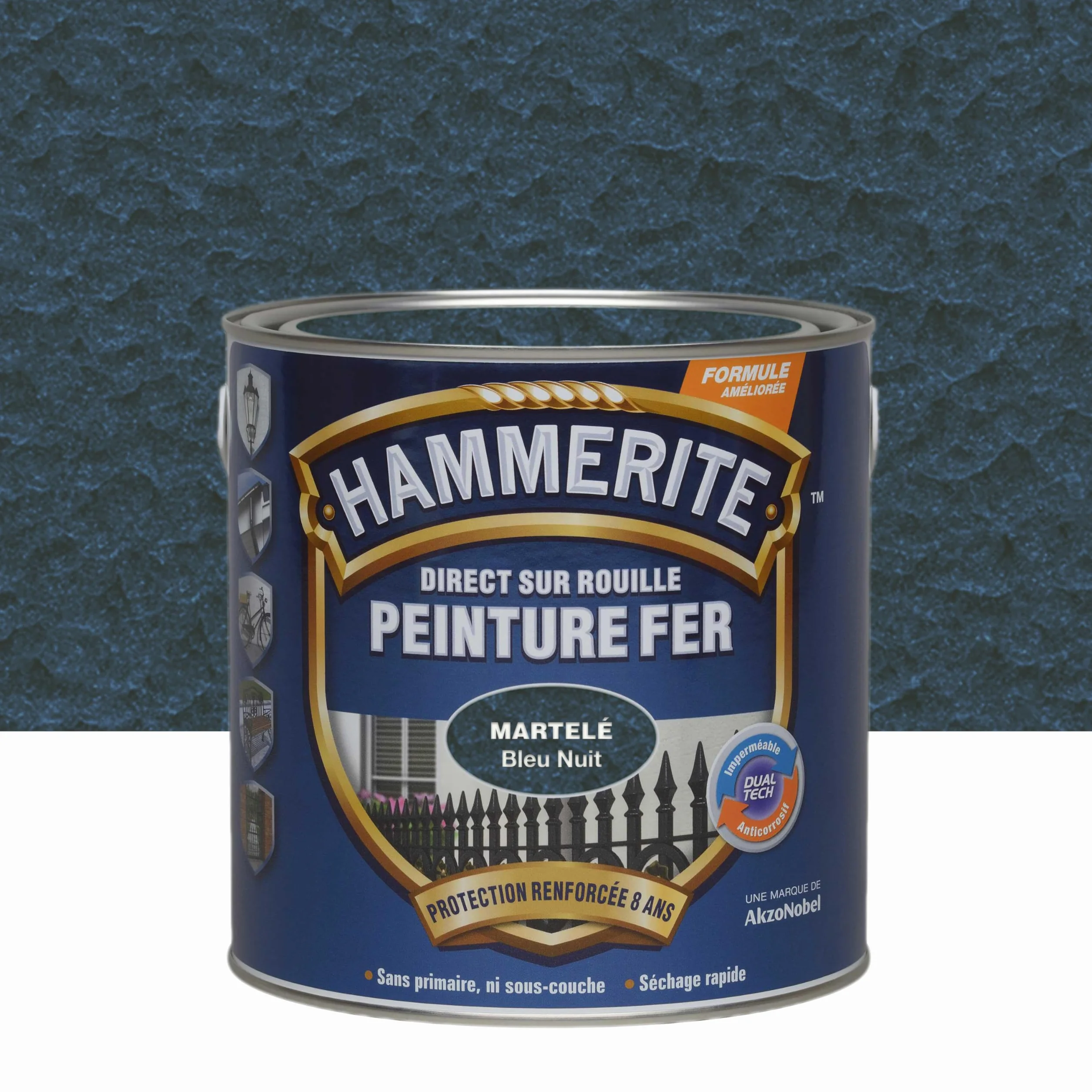 Hammerite Peinture Métal Direct sur Rouille Anticorrosion Bleu Nuit Martelé 2,5 L