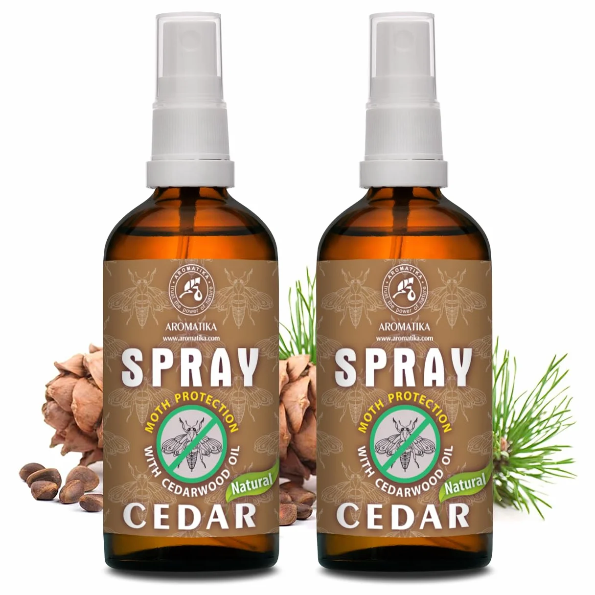 Spray Anti Mites Set 2x100ml - Spray aux Huiles Essentielles de Bois de Cèdre et Citron - Protection Naturelle Contre les Mites - Dissuasion des Mites pour Penderies - Piège à Mites