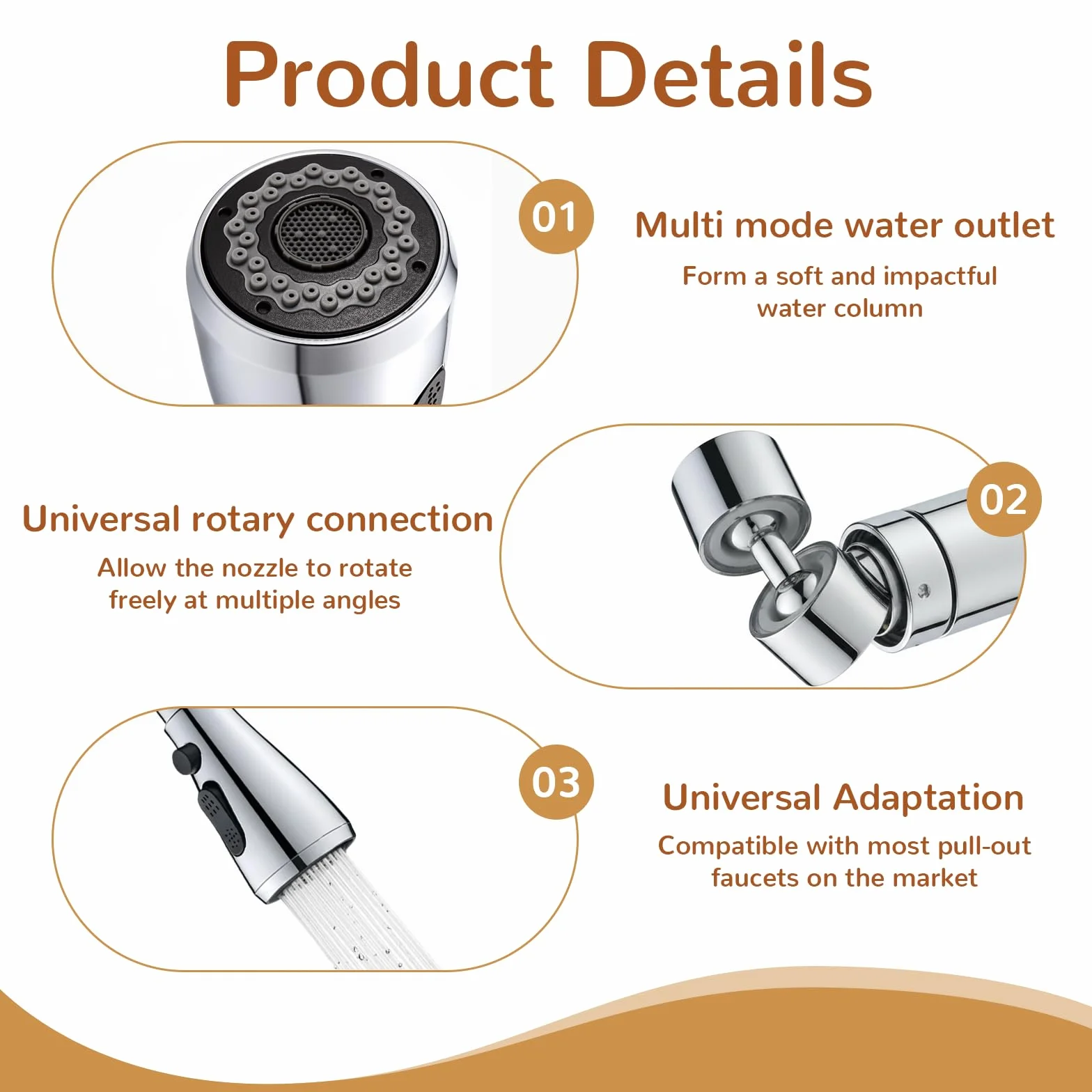 Robinet Cuisine 360 Degres Douchette, Embout Multifonction 3 Modes, Adaptateur Universel Orientable