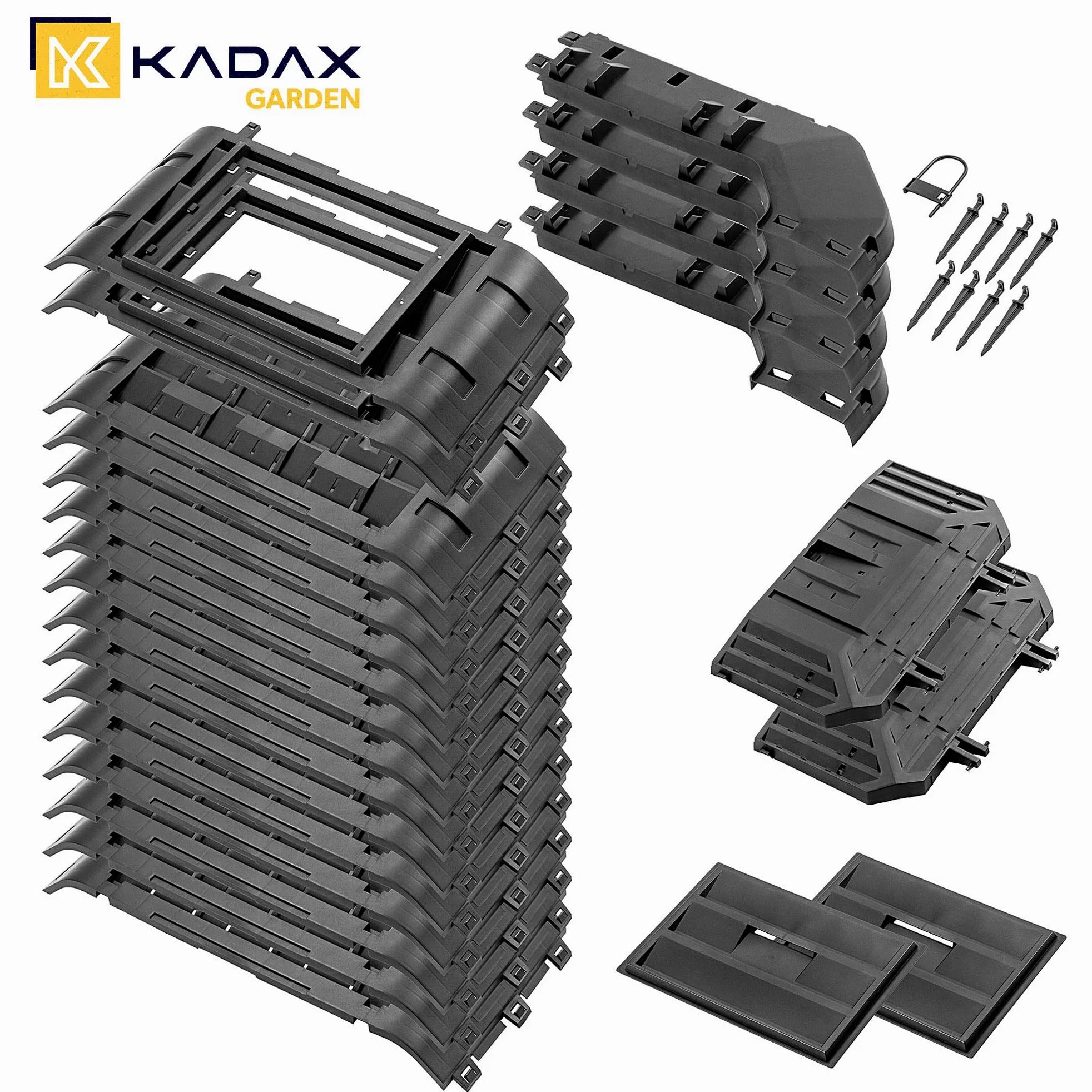 KADAX Composteur modulaire pour déchets de jardin, poubelle à compost avec ventilation et irrigation, 1250 L (noir)