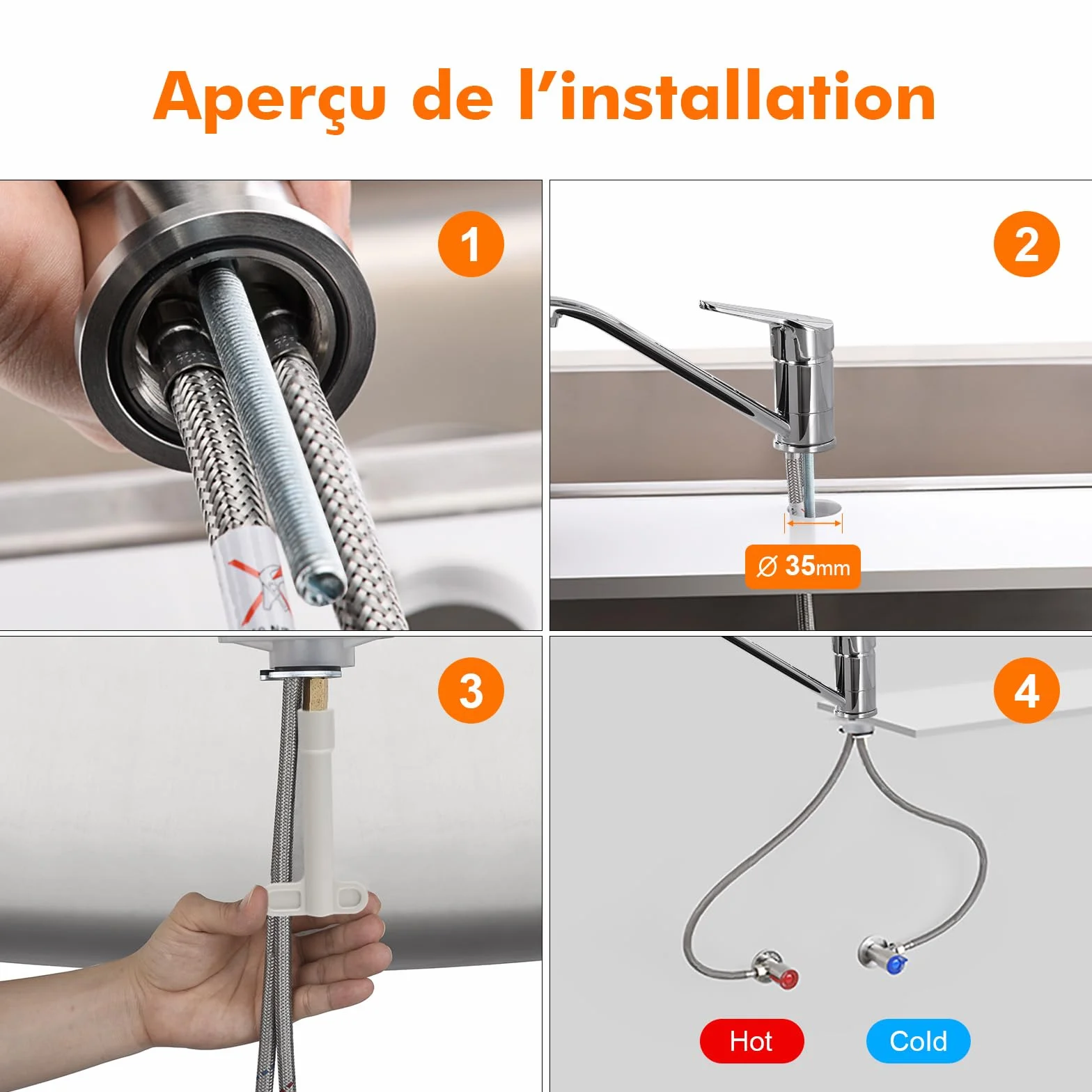 Ibergrif Mitigeur d'Evier Robinet Cuisine Monocommande Orientable 360° Laiton Chromé Argent