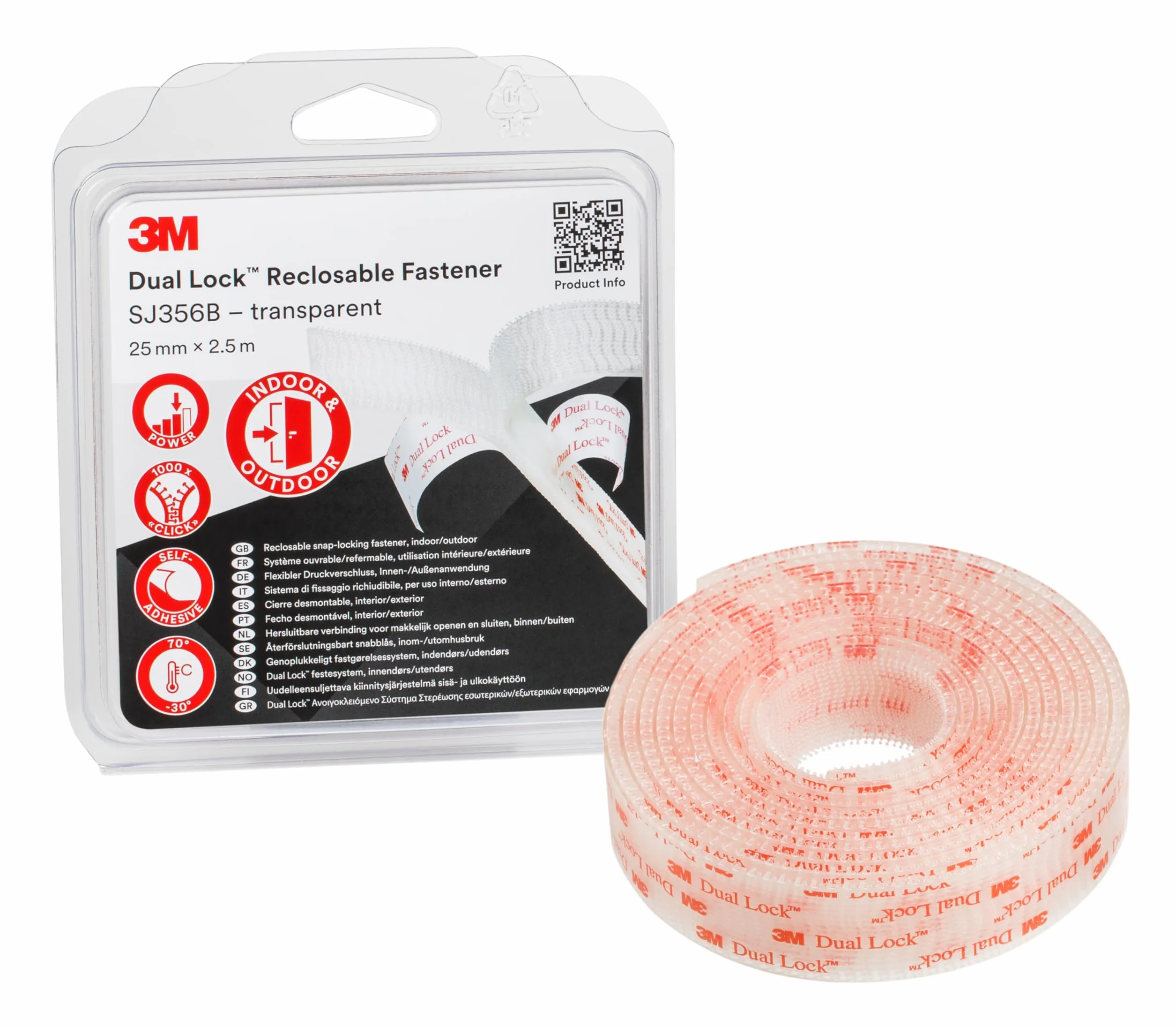 3M Dual Lock SJ356B solutions de fixations amovibles translucide 25mm x 2.5m 5.7mm