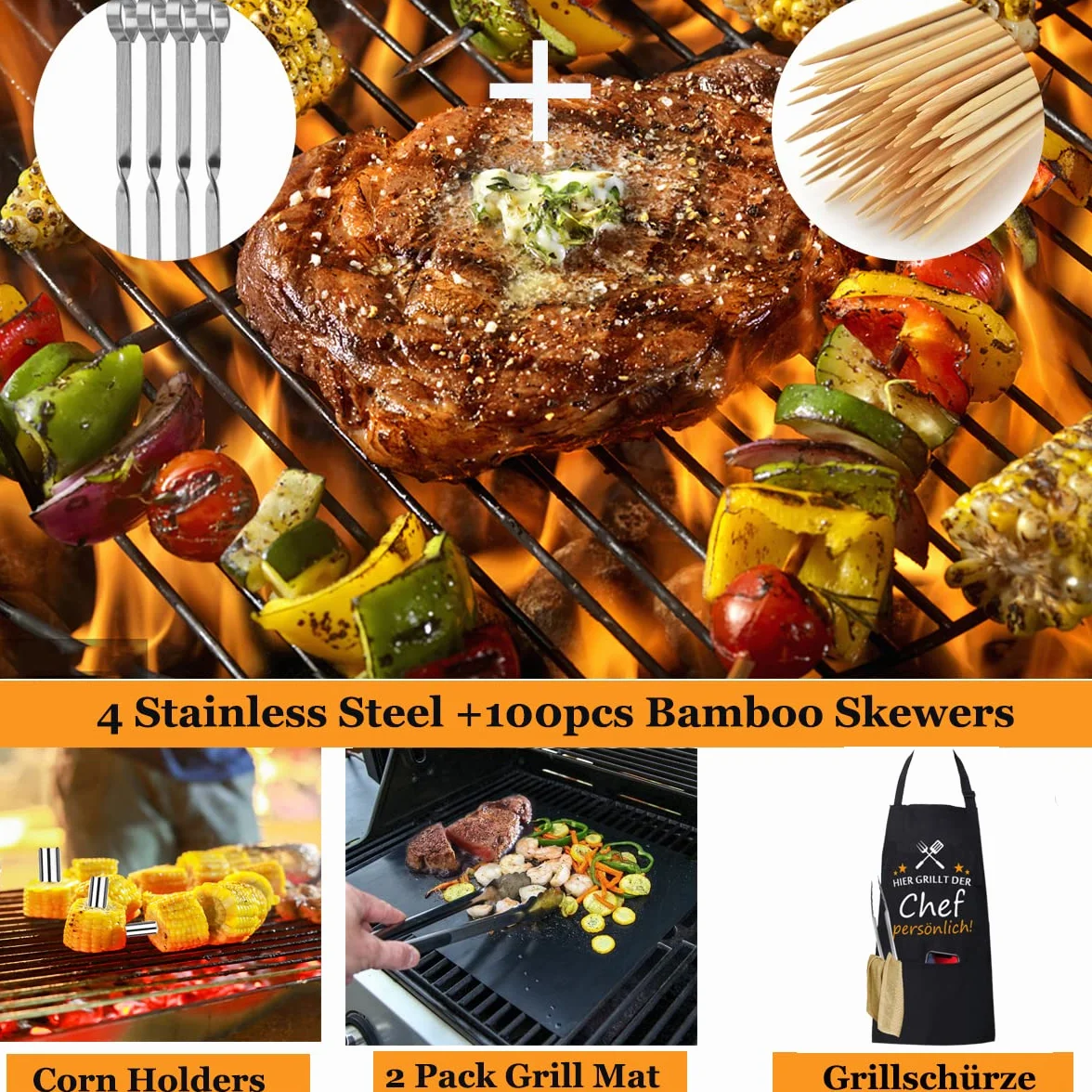 Kit Accessoires Barbecue INOX 21PC Ustensiles Barbecue Professionnels