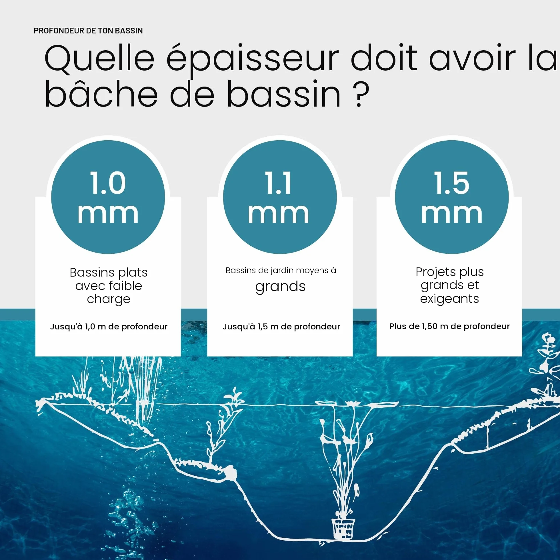 TeichVision Bâche EPDM bassin 1 mm 1,5 m x 1 m noir durable