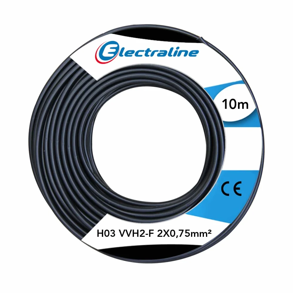 Electraline Couronne de Câble H03 VVH2-F 2X0,75 10M Noir