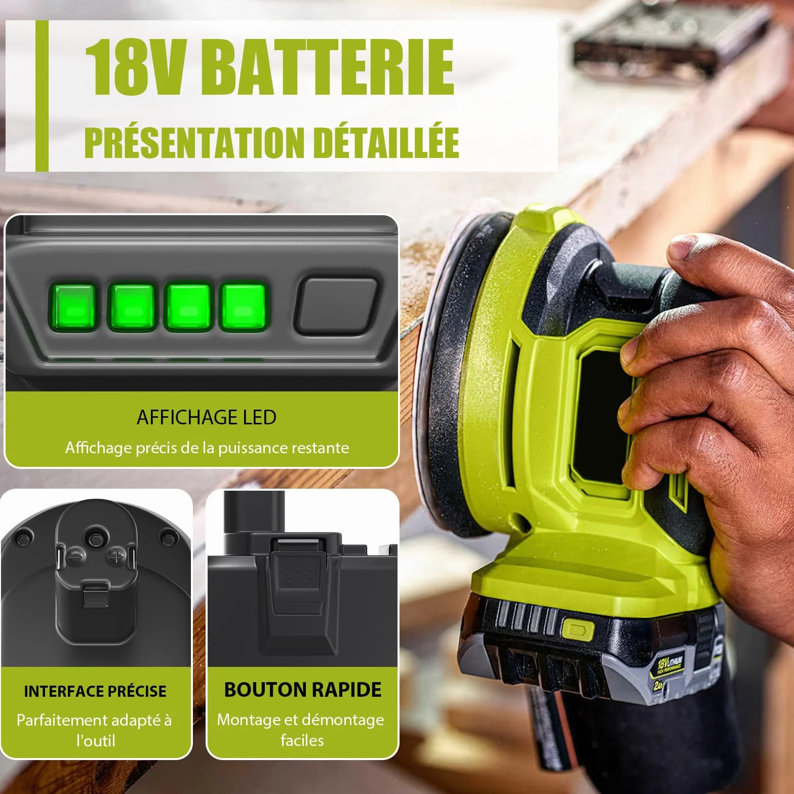 Batterie 18V 3Ah Li-ION pour Ryobi One+ P108 RB18L50 RB18L40