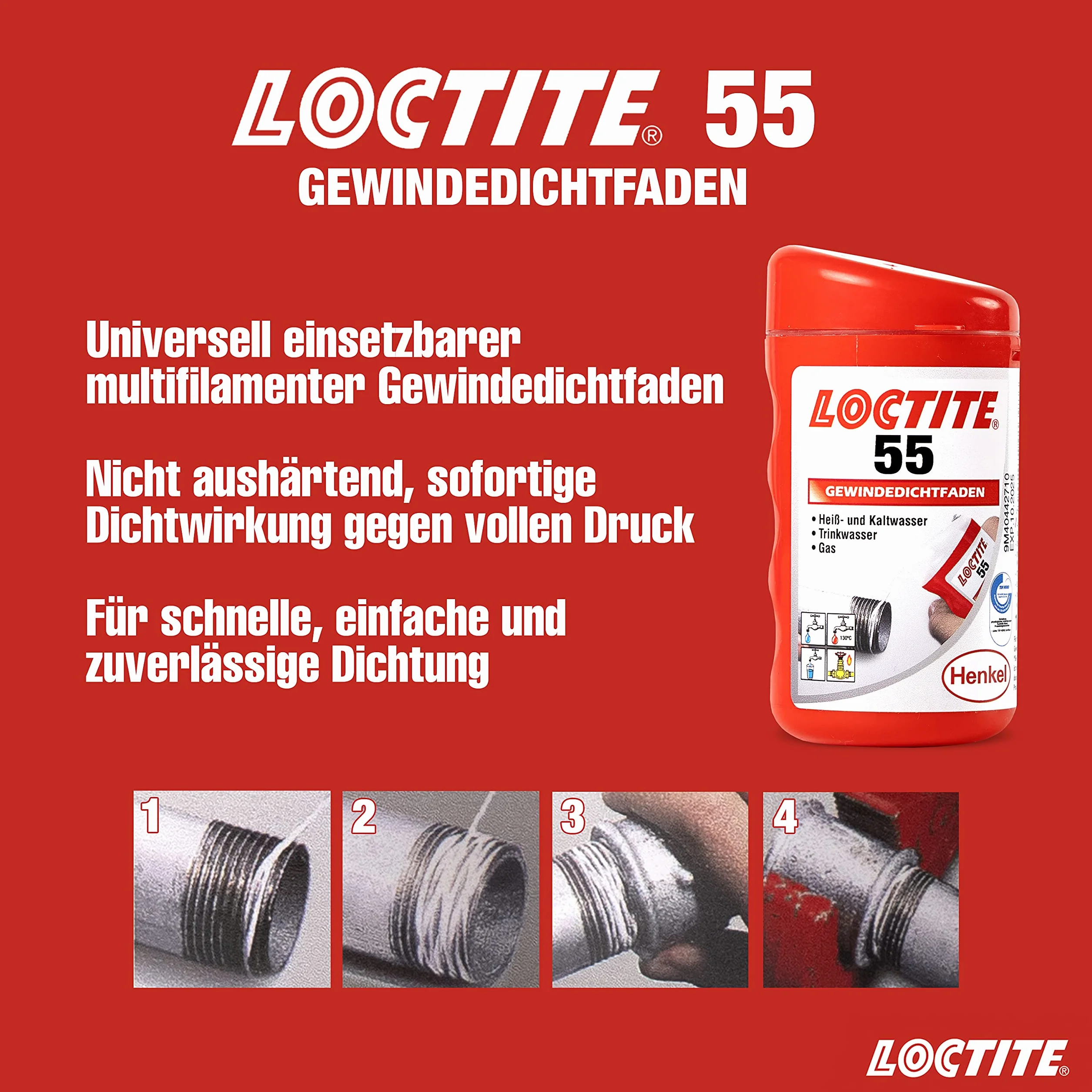 Loctite 55 Gewindedichtfaden 160 m Rouge