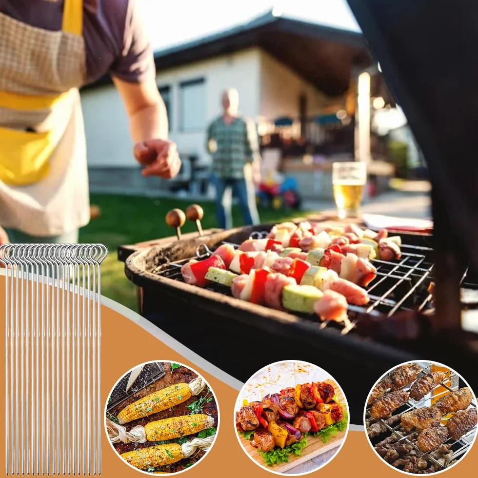 30 Pièces Brochettes Inox,25 cm Brchettes RéUtilisables en Acier Inoxydable,Brochette Pour Griller,Brochette Barbecue pour Grille Barbecue,Viande,Légumes,Facile à Nettoyer