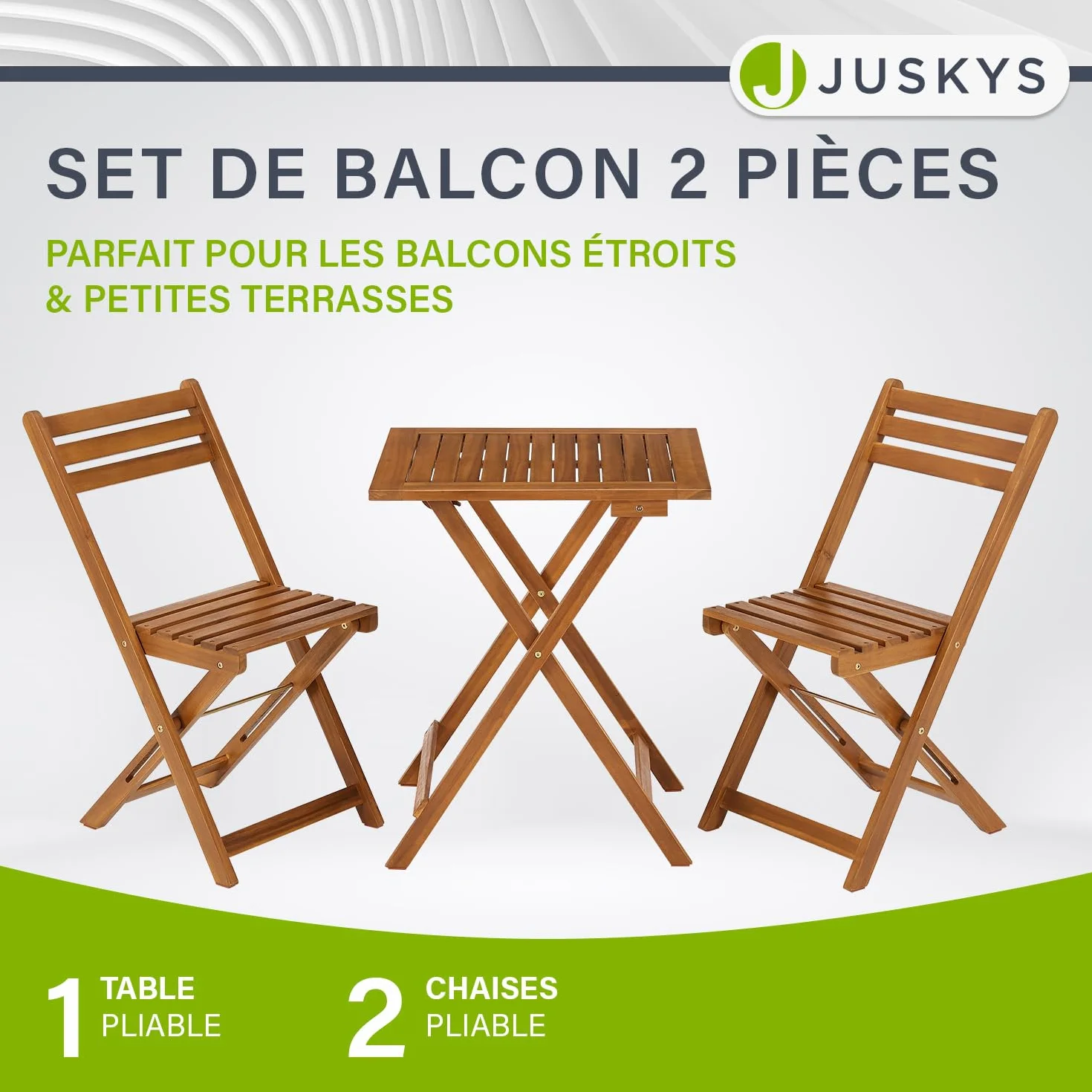 Juskys Ensemble de Meubles de Balcon 3 pièces Bois Pliables Table Chaises