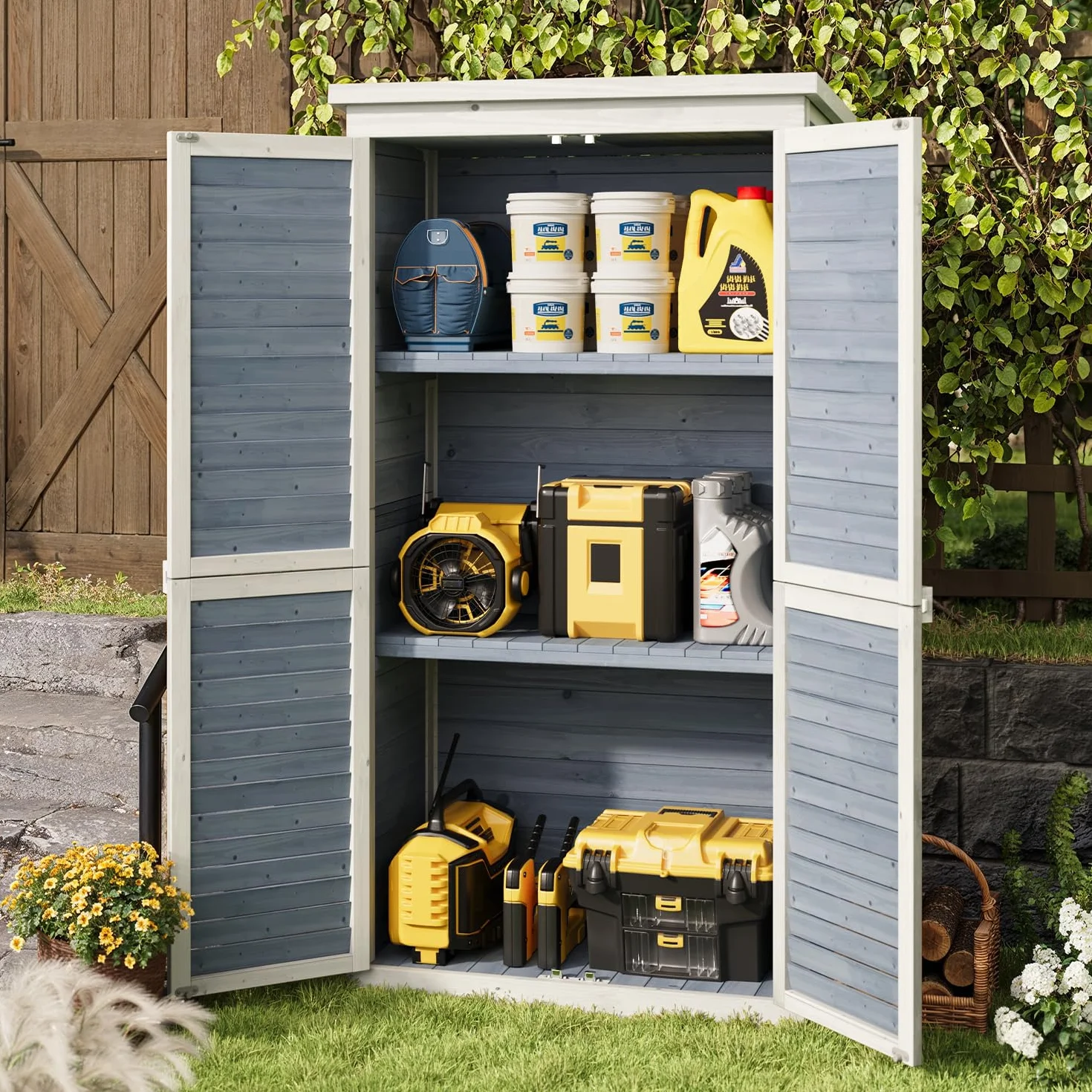Armoire de Jardin en Bois 160 x 87 x 47 cm Gris Utilisation Extérieure