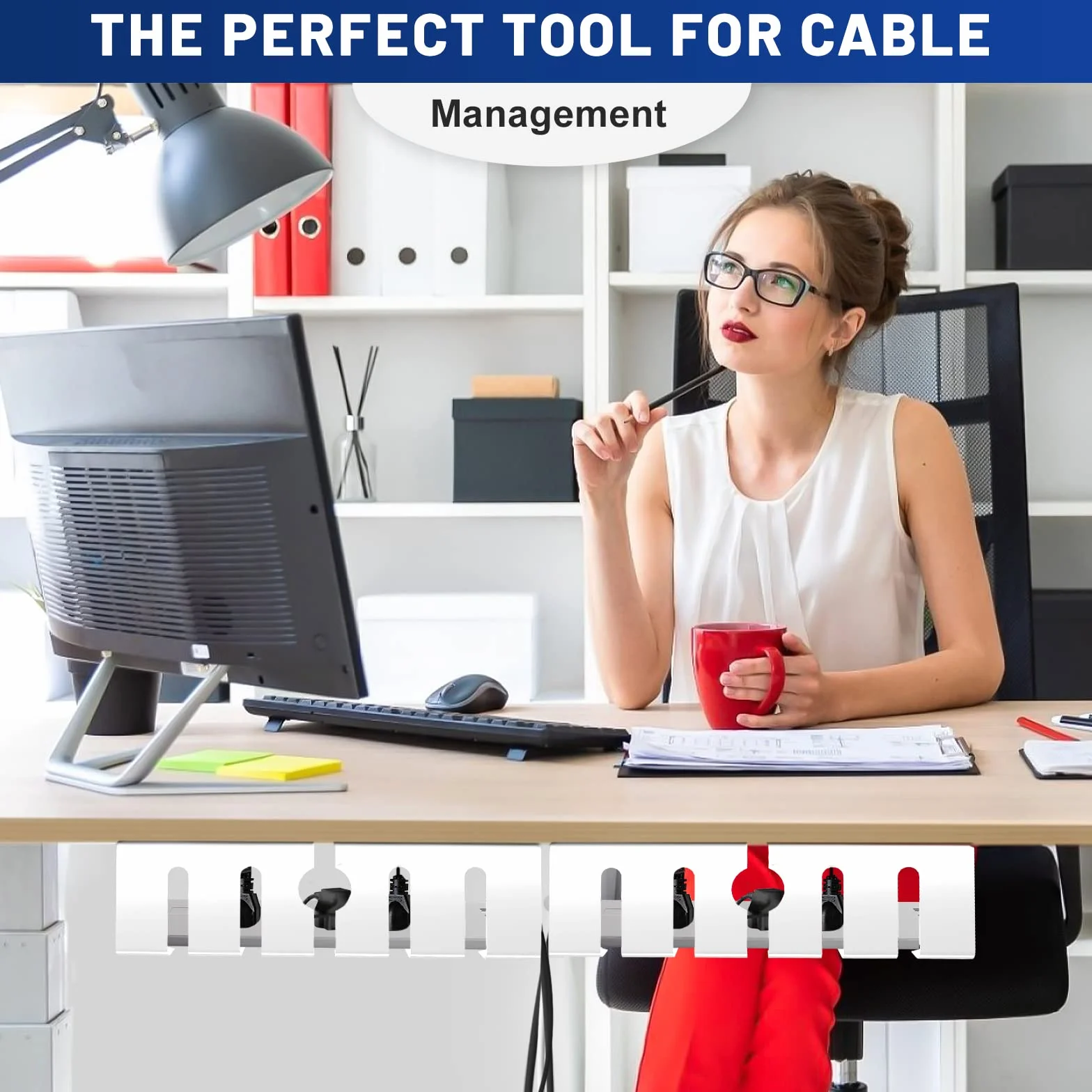 Lannvan 2-Pack Cable Management Set 40CM Blanc Chemins de Câbles sans perçage