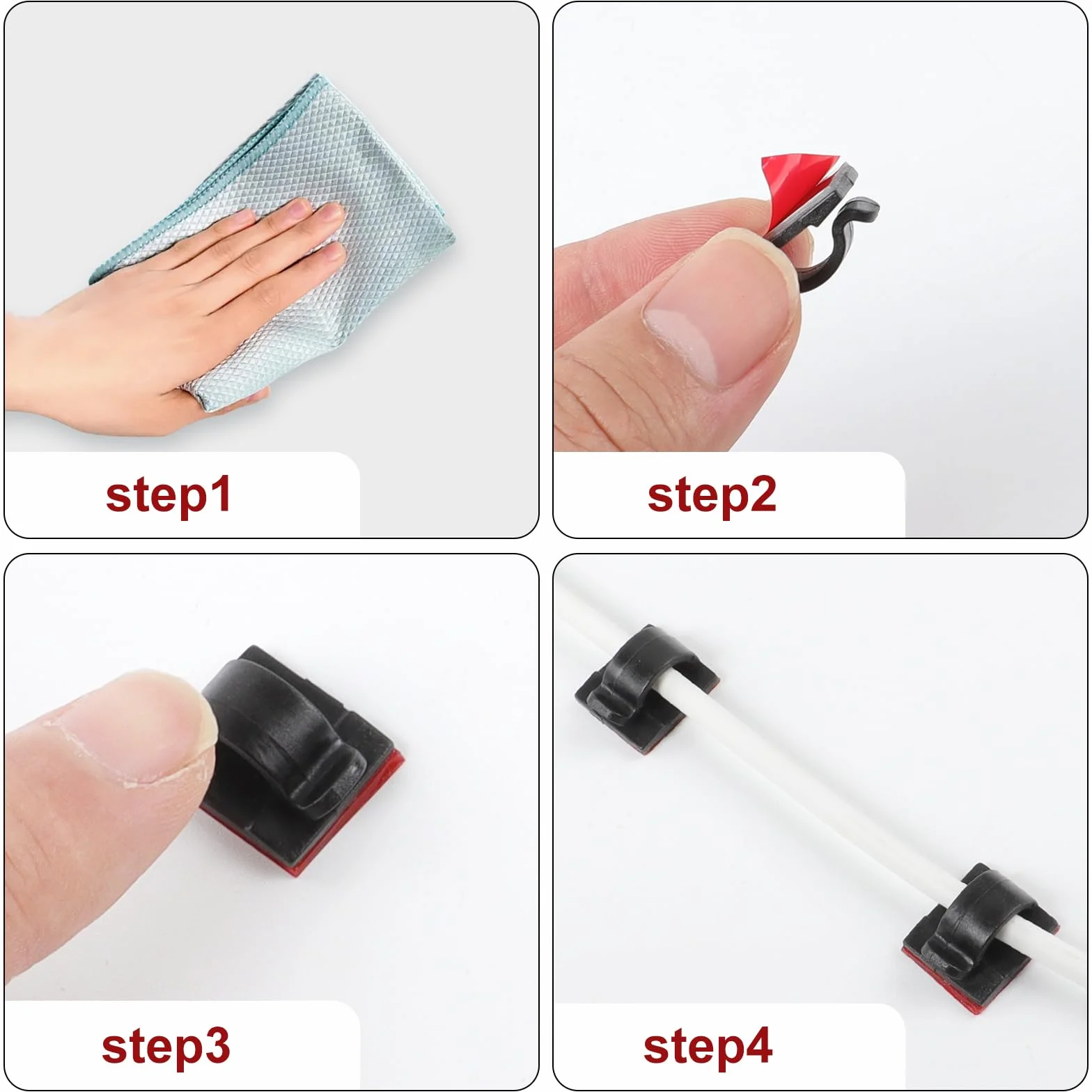 Clips de câble Auto-adhésif 50 pièces Gestion des câbles 15mm*14mm Noir