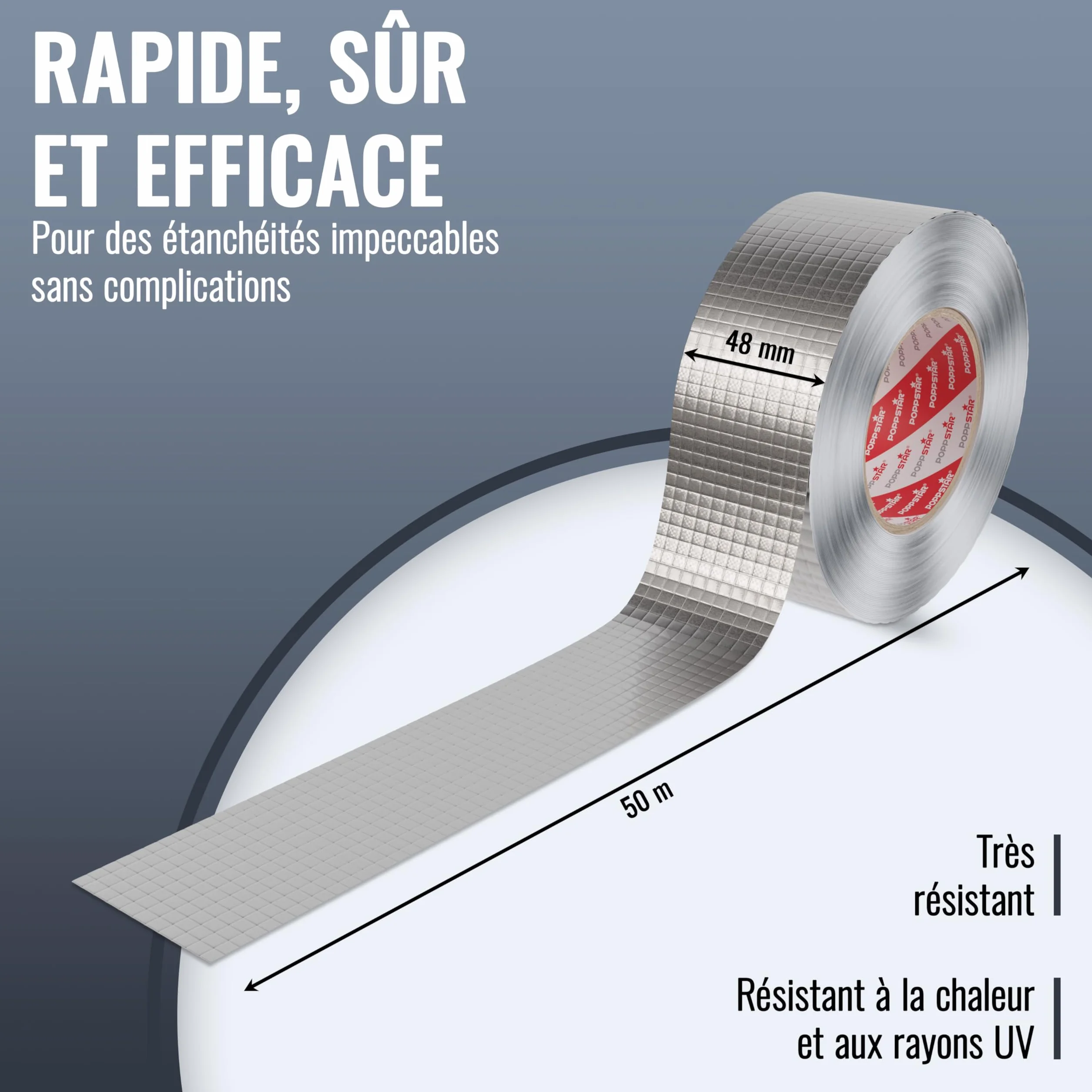 Ruban Adhésif Aluminium Renforcé par Fibre de Verre 50m x 48mm pour Isolation Tuyauteries