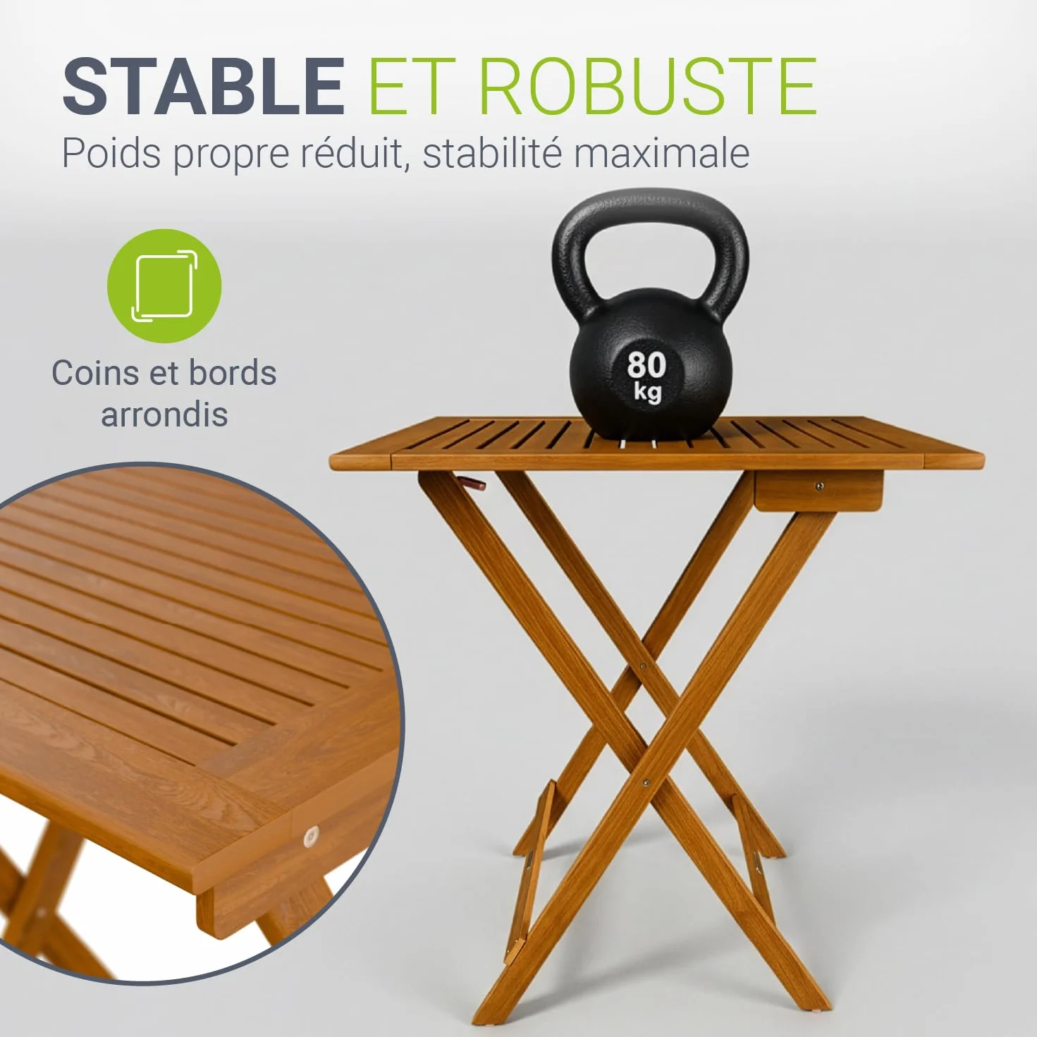 Table d'appoint extérieur Zadar XL Acacia traité 76 x 60 x 60cm Pliable Balcon Terrasse