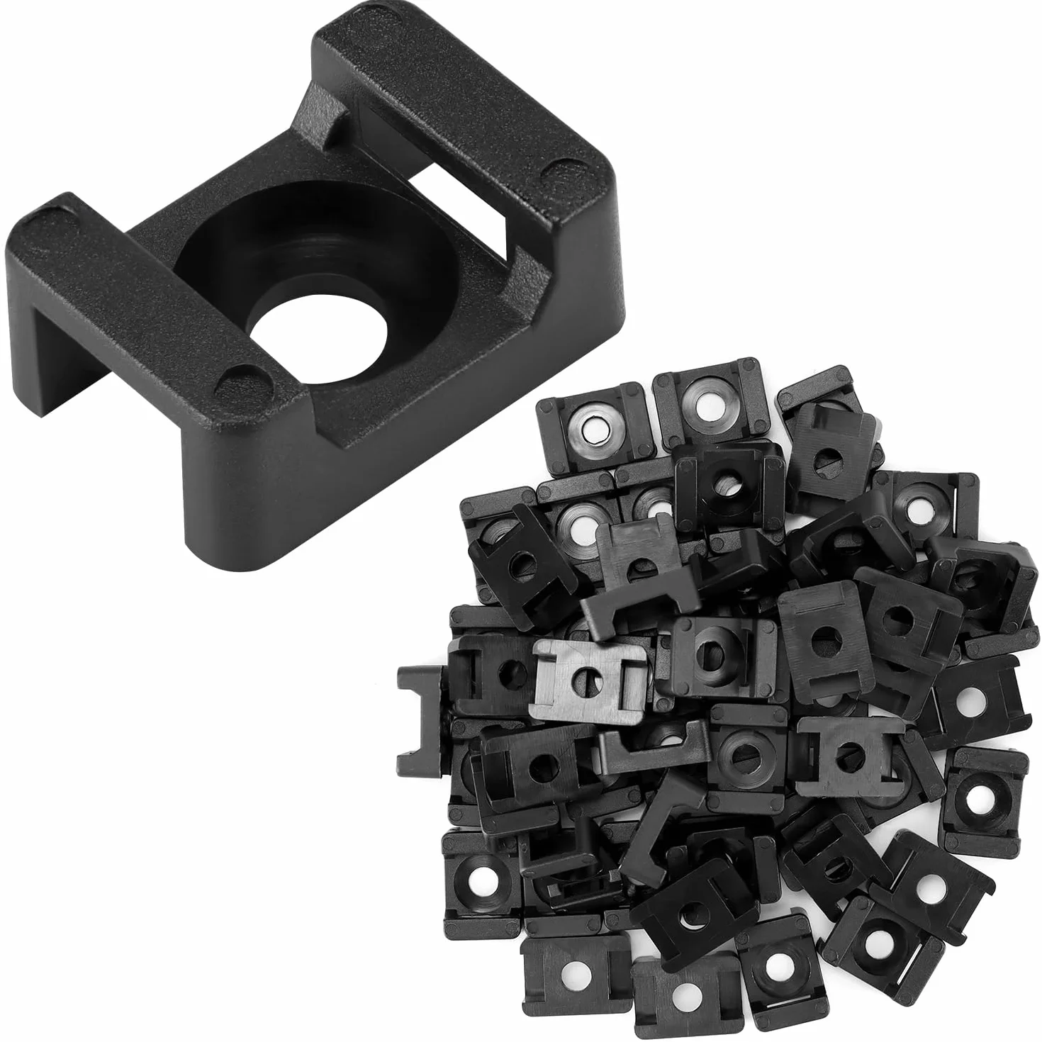QWORK® 200PCS Base de Attache Câble en Plastique Noir 9 mm - Organisateur de Câbles avec Trou de Vis