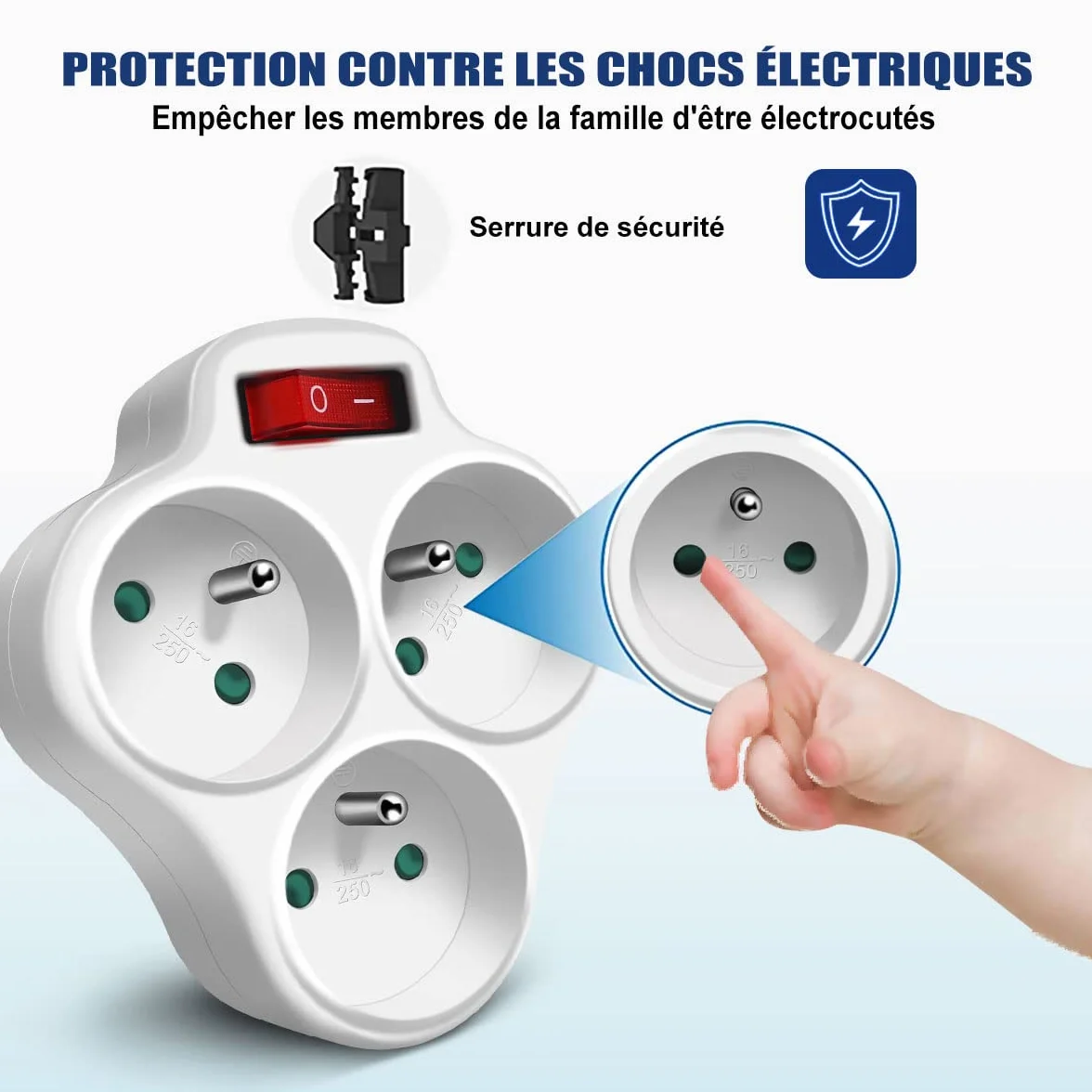 Extrastar Multiprise Murale 3 en 1 avec Interrupteur 16A 230V Blanc
