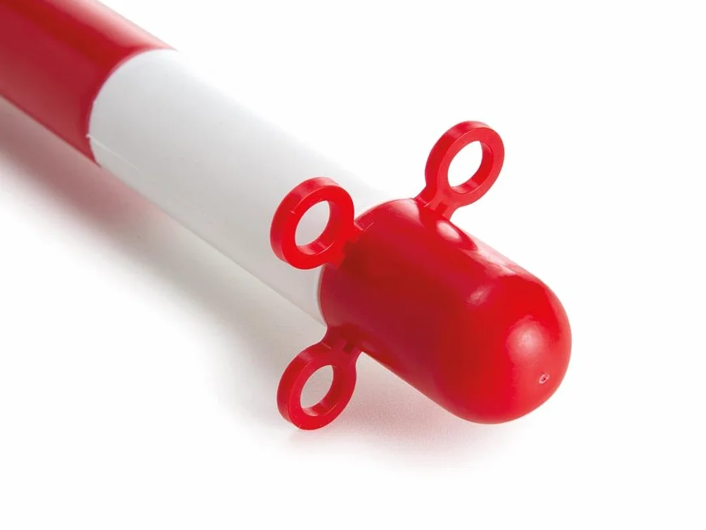 Perel Borne de signalisation 90 cm rouge blanc poteau plastique 2 anneaux pour chaîne ruban clôtures temporaires