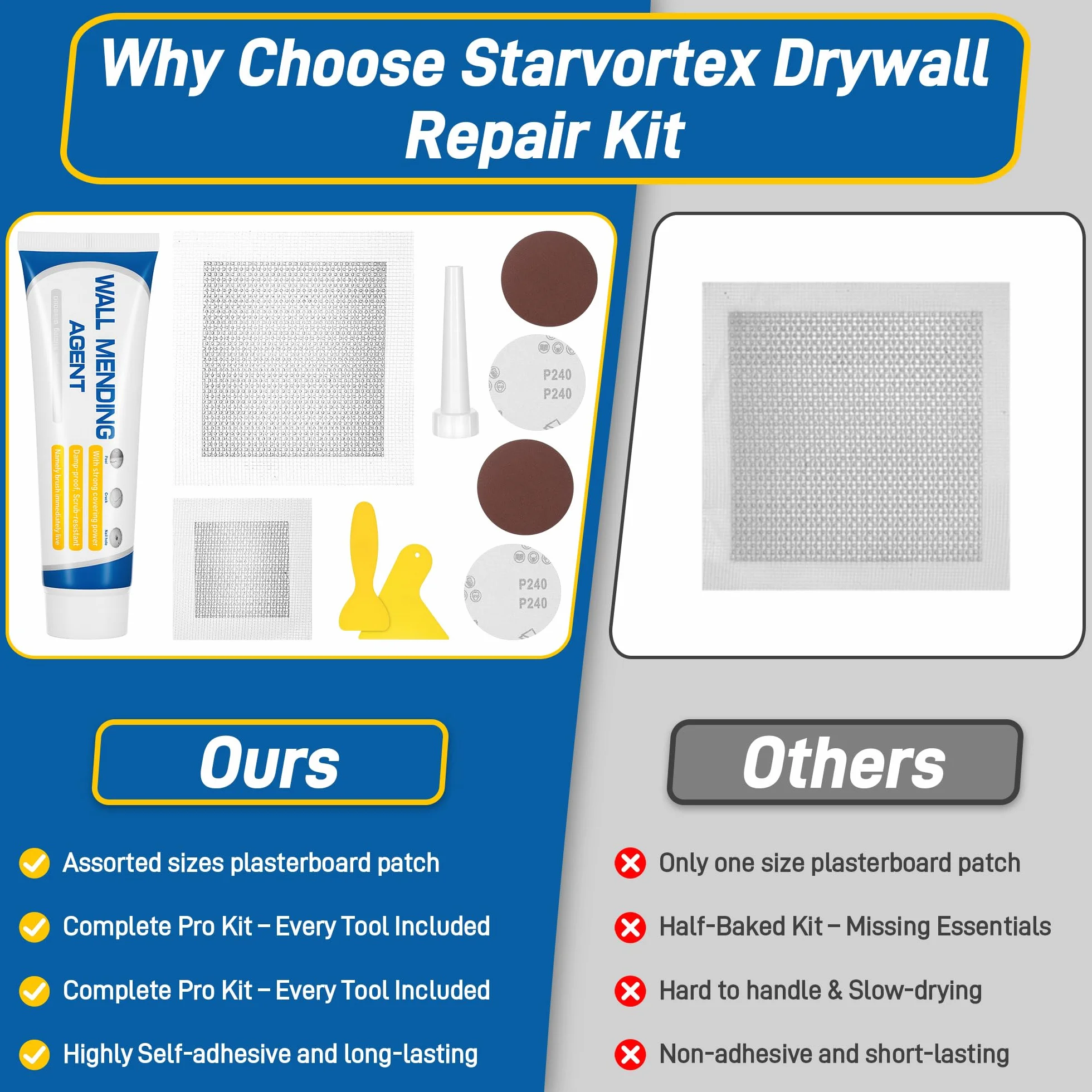 Starvortex Kit de Réparation des Cloisons Sèches 18 Pièces avec Colle pour Papier Peint