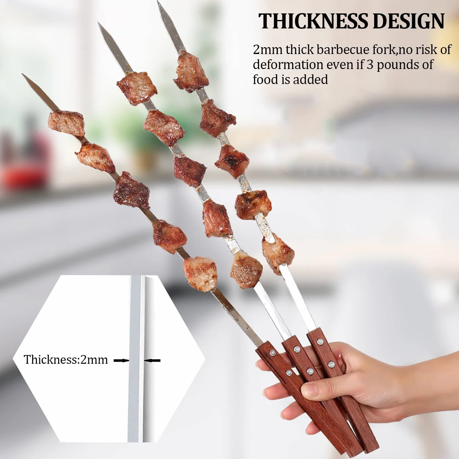 Pique a Brochette Inox pour Barbecue, 8 Pièces, Réutilisable, Ustensiles Camping