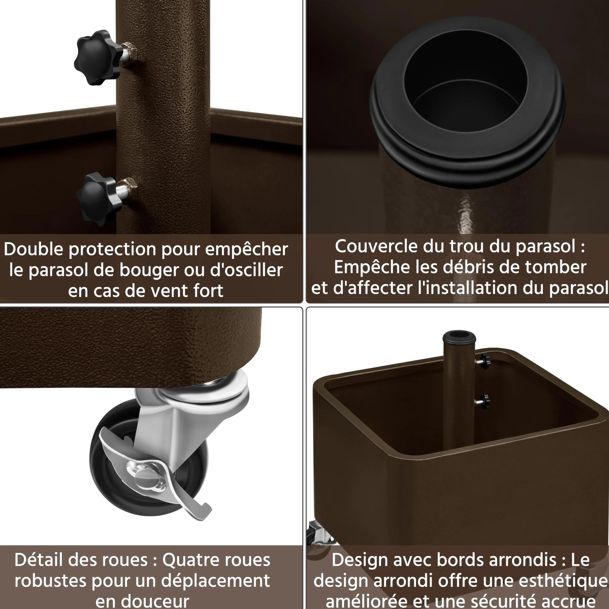 Yaheetech Pied de Parasol Carré avec Pot de Fleur 2 en 1, Charge Max. 150 kg, Support Parasol Base de Parasol avec roulettes, Trous de Drainage, Remplissage Sable/Pierres 45,5 x 45,5 x 48 cm