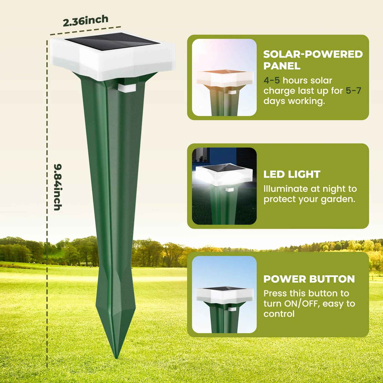 Anti Taupe Solaire Étanche 3 Modes Vibration LED, Répulsif Taupe Serpent Rongeurs Jardin 2 Pièces Vert