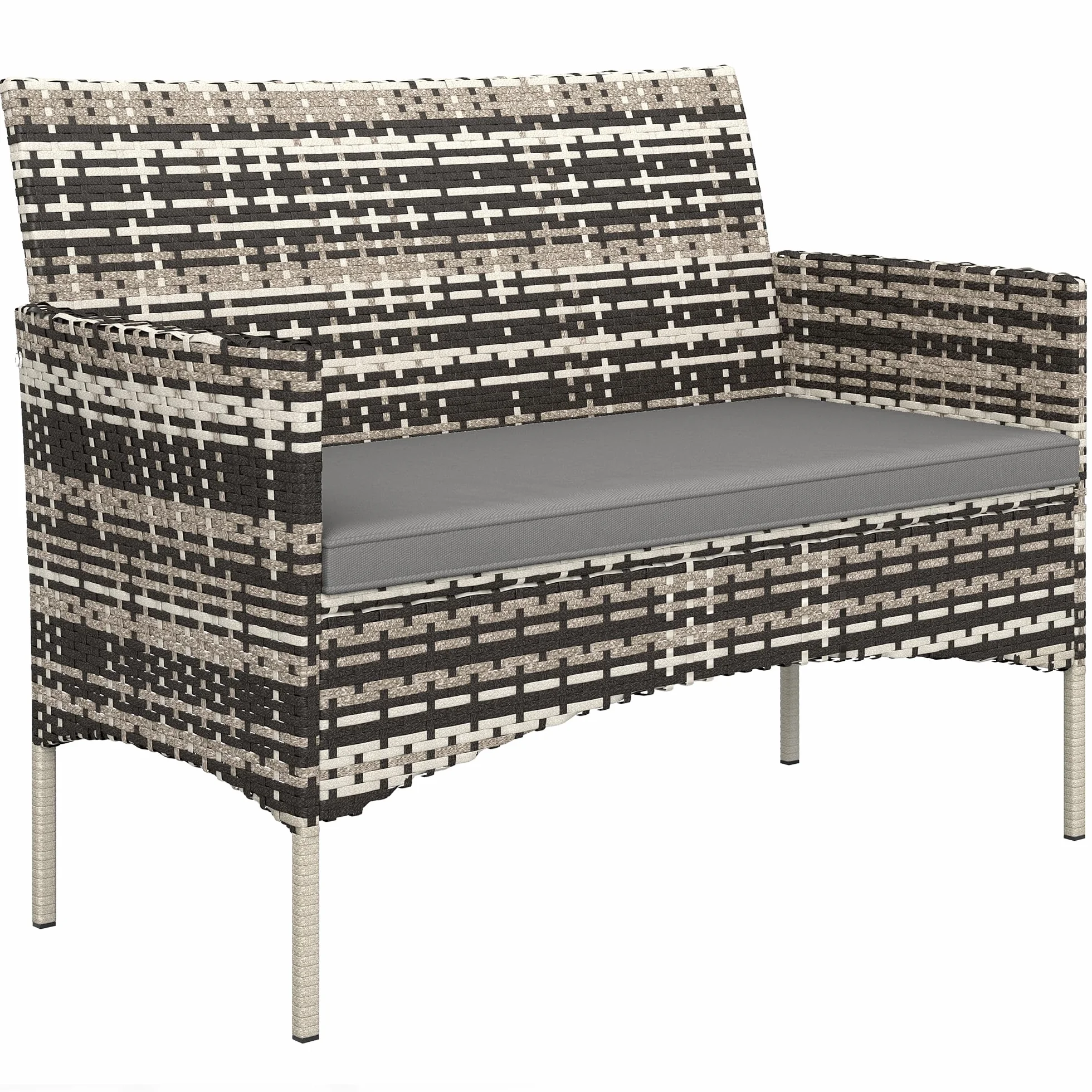 Outsunny Canapé de Jardin 2 Places en résine tressée avec Coussins, canapé d'extérieur avec accoudoirs, Cadre en Acier pour Balcon, Porche, Jardin, Gris Clair