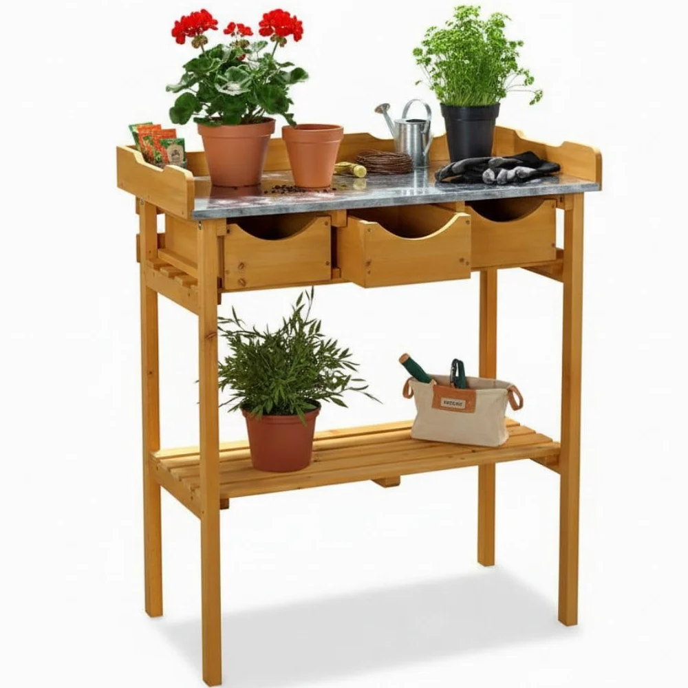 Melko Table de Plantation, Table de Travail Fleuri Table de Jardin en Bois