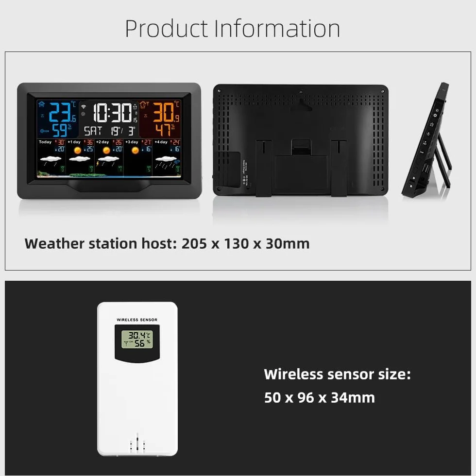 Station météo sans fil Wi-Fi intérieure extérieure avec prévisions 5 jours écran luminosité réglable capteur température humidité