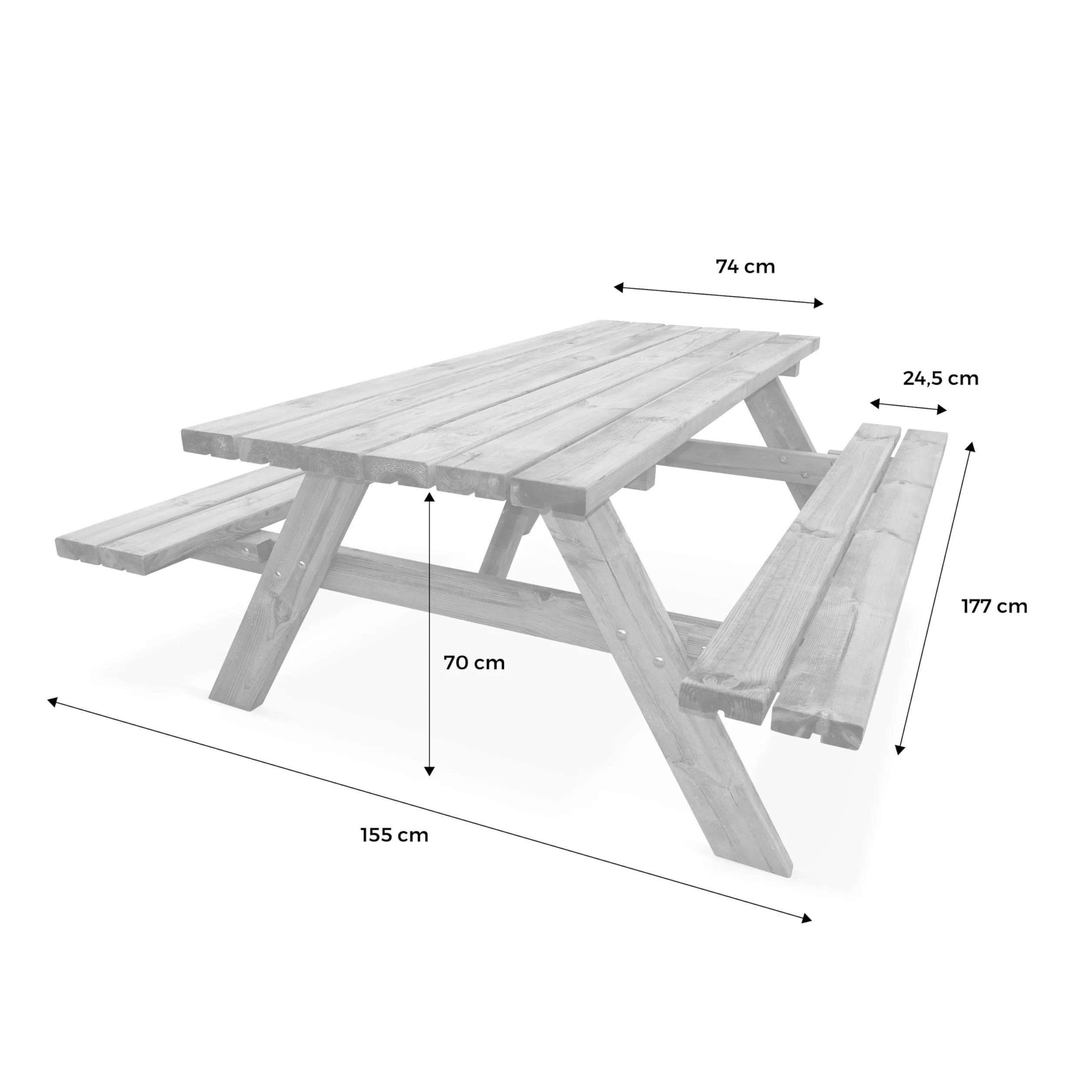 Alice's Garden Table de Pique Nique Bois de Pin 6 Places avec 2 Bancs Rabattables