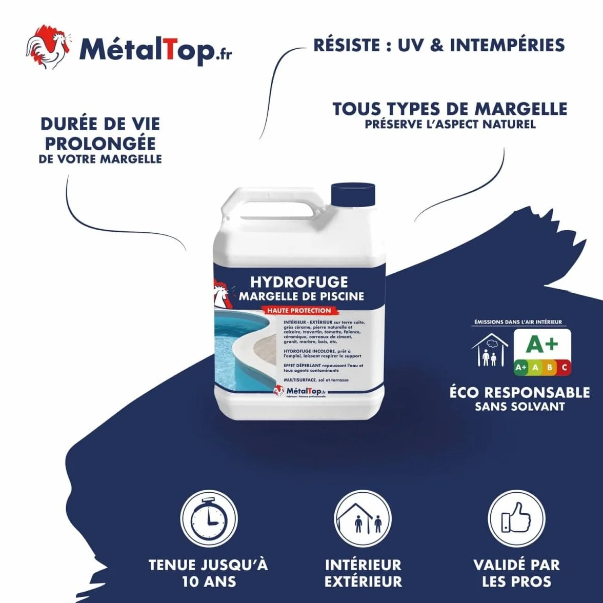 Métaltop Hydrofuge Margelle De Piscine 5 L Haute Protection Invisible Pierre Béton Terre Cuite