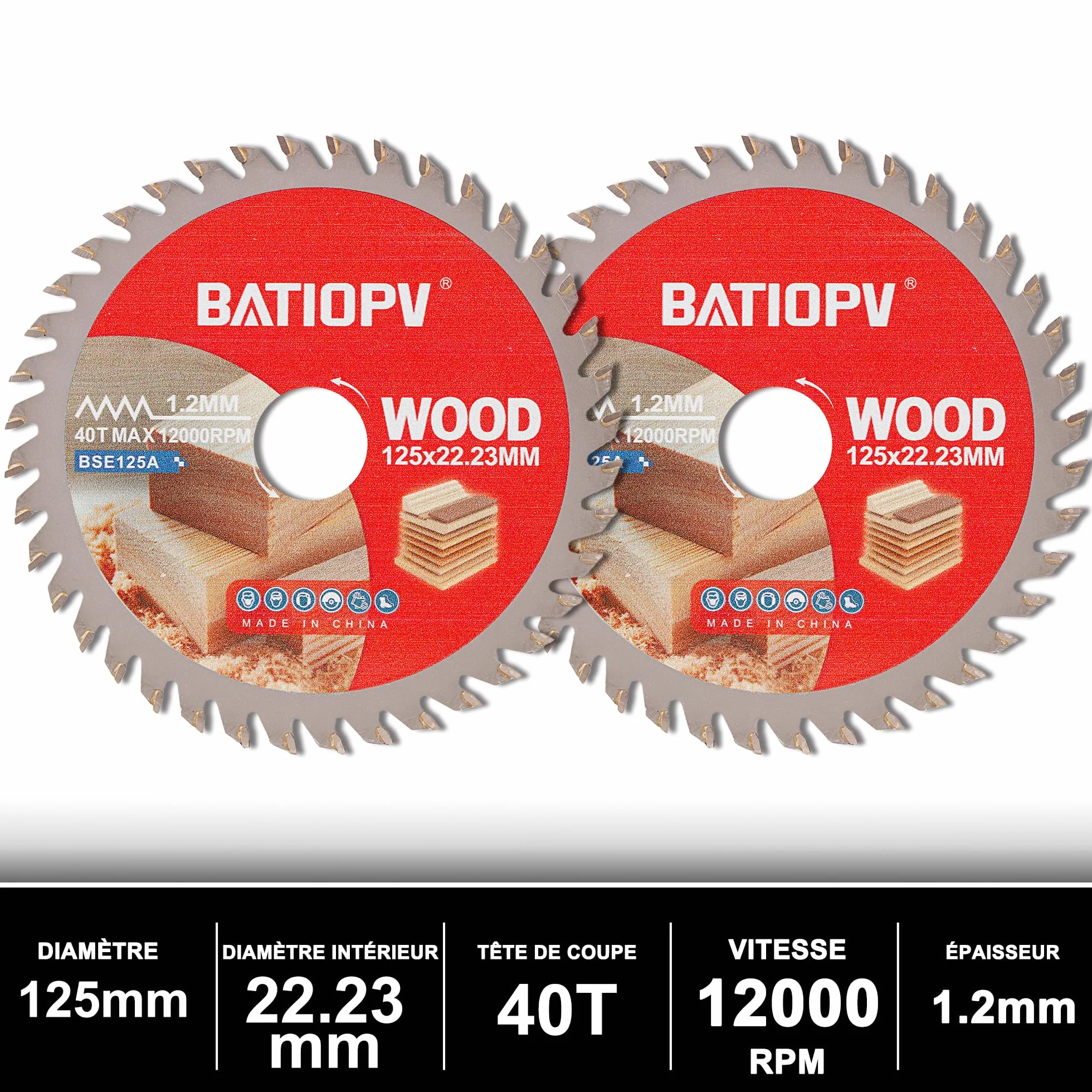 Lot de 2 Disque à Tronçonner Meuleuse 125 x 22,23 mm Lame de Scie Circulaire 40 Dents Carbure de Tungstène Bois