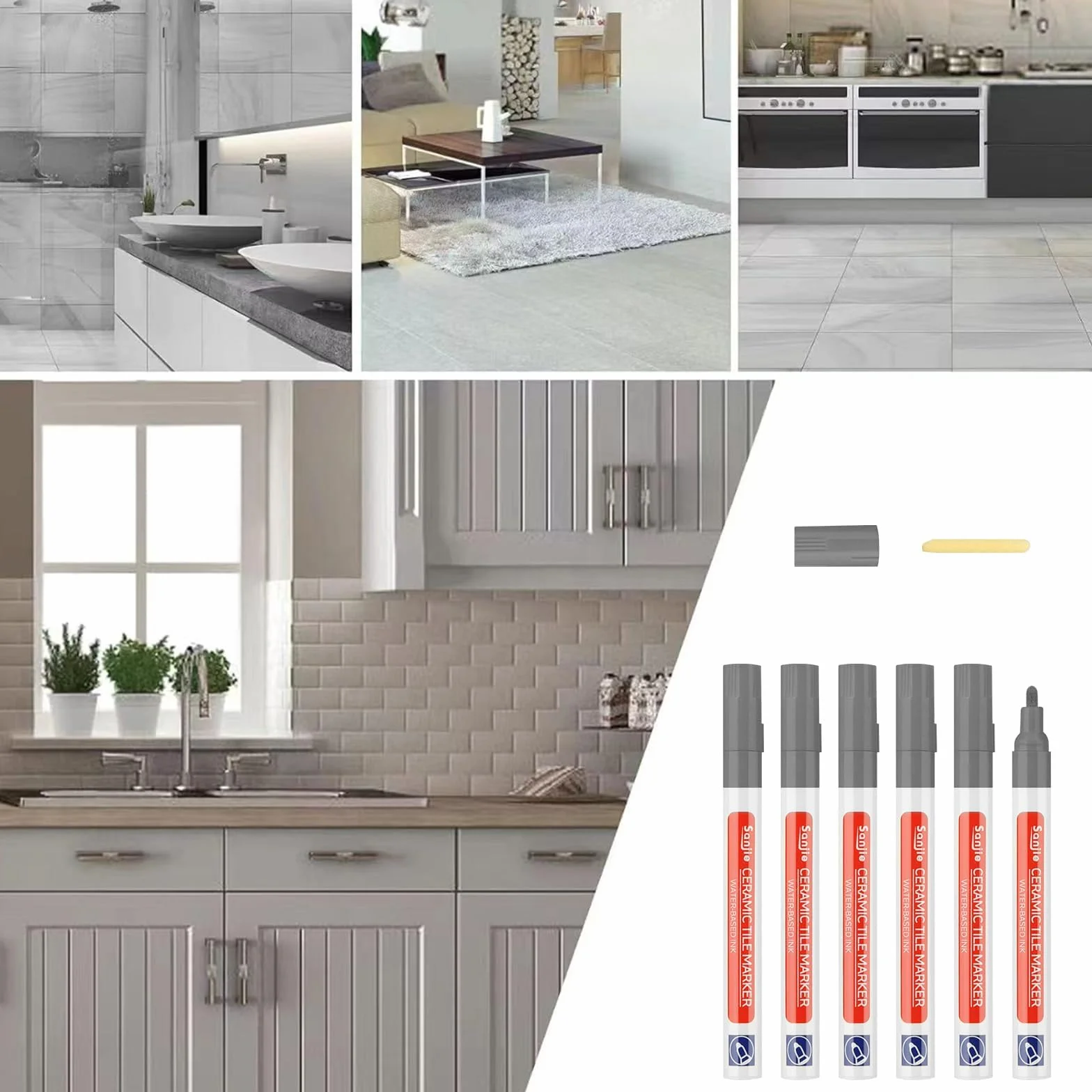 DONQL Stylo Joint Carrelage Gris 6 Pièces avec Pointes de Rechange Rénovateur Coulis