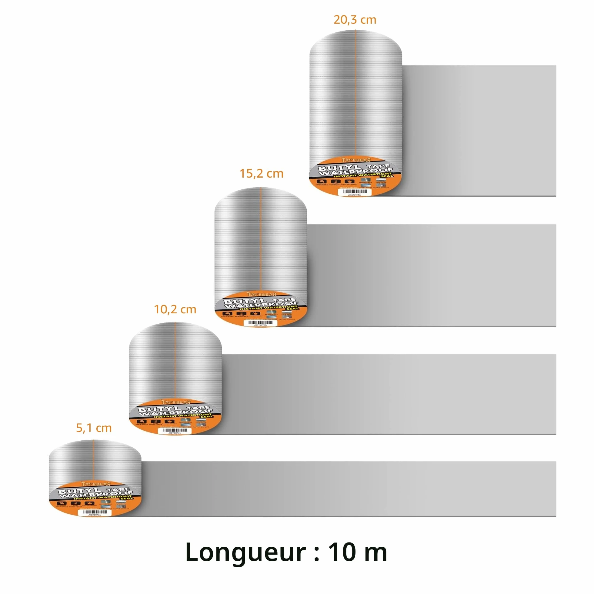 TAPEBEAR Ruban Butyle Étanche 50mm x 10m, Ruban Aluminium Imperméable Réparation Toit