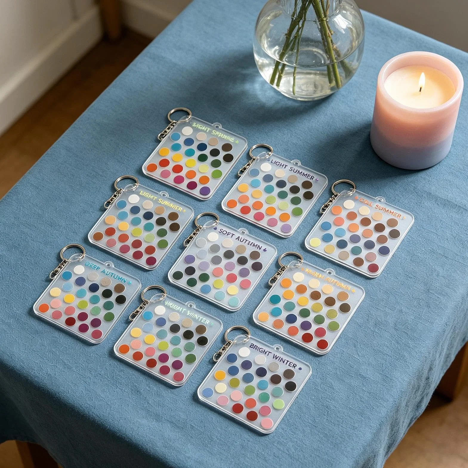 Cartes de palette de couleurs acrylique 12 pièces – Guide de garde-robe saisonnier portable, échantillons de style professionnels