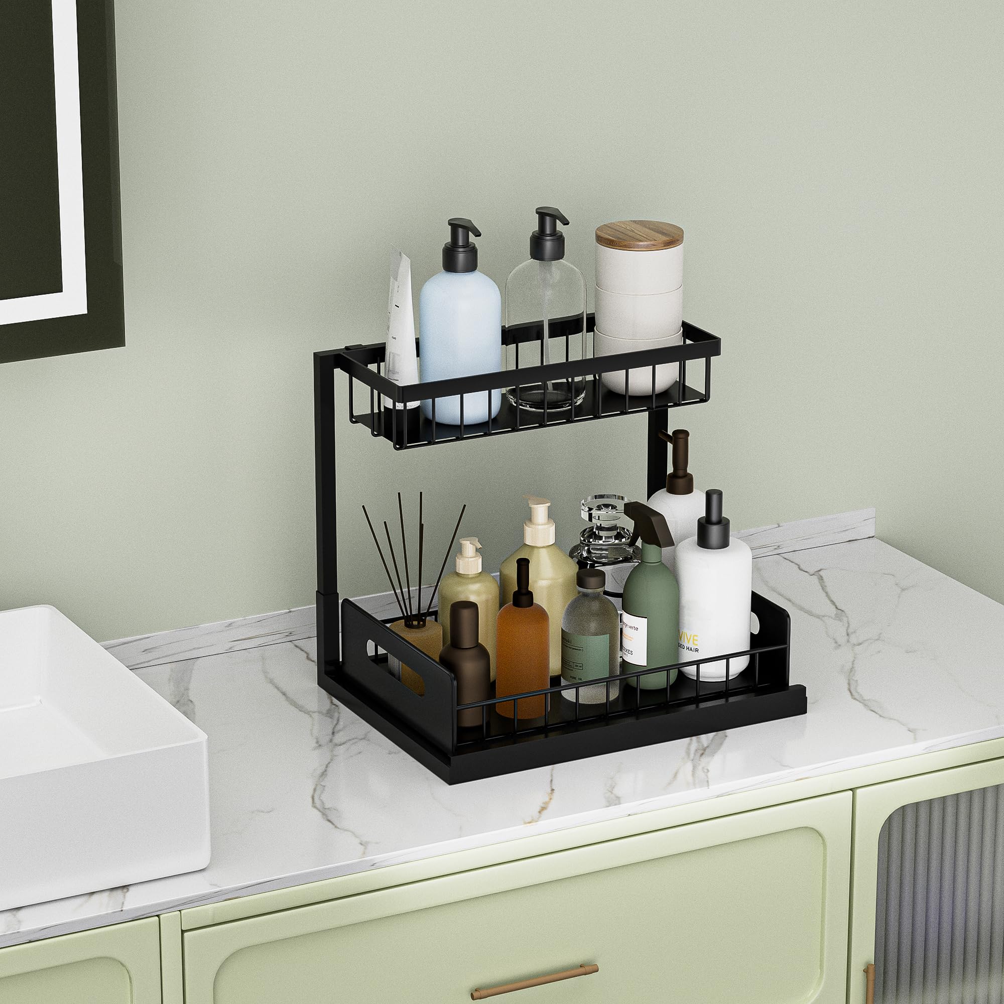 Two-Tier Pull-Out Cabinet Organizer - Black