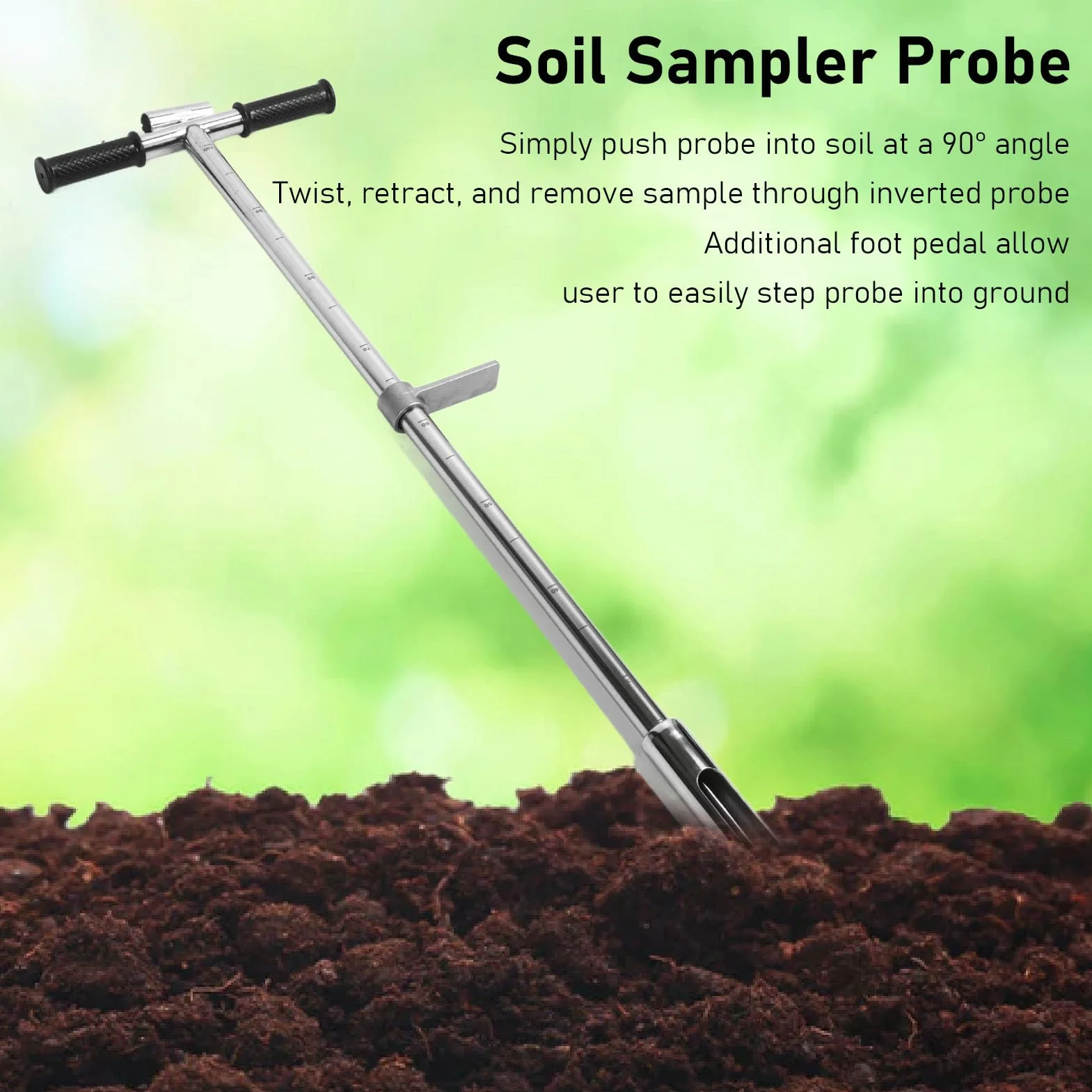 Sonde d'Échantillonnage de Sol en Acier Inoxydable avec Pédale d'Éjection, Poignée en T, 1m/38mm