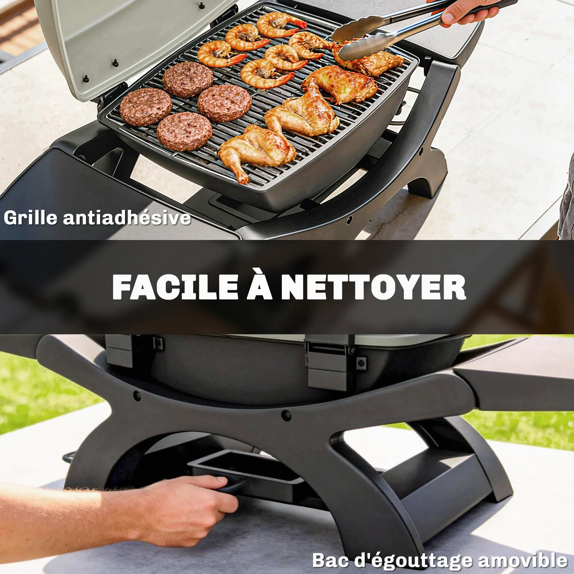 Outsunny Barbecue électrique extérieur 2300W portable avec grilles émaillées, barbecue de table, étagères latérales amovibles, crochets, bac de récupération, pour terrasse, balcon, petit espace, noir