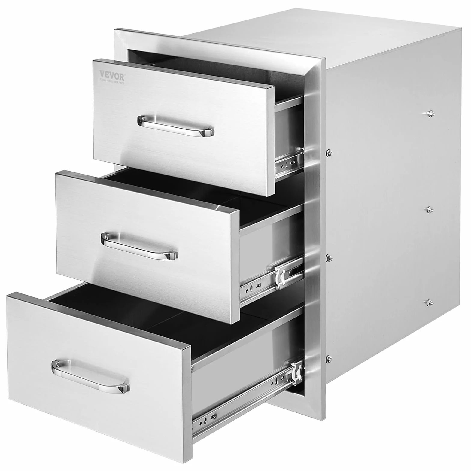 VEVOR Tiroirs de cuisine d'extérieur 40,6 x 54,6 x 45,7 cm (l x H x P) – Tiroirs de barbecue encastrés à triple accès avec poignée en acier inoxydable, îlot de barbecue pour cuisine extérieure ou îlot