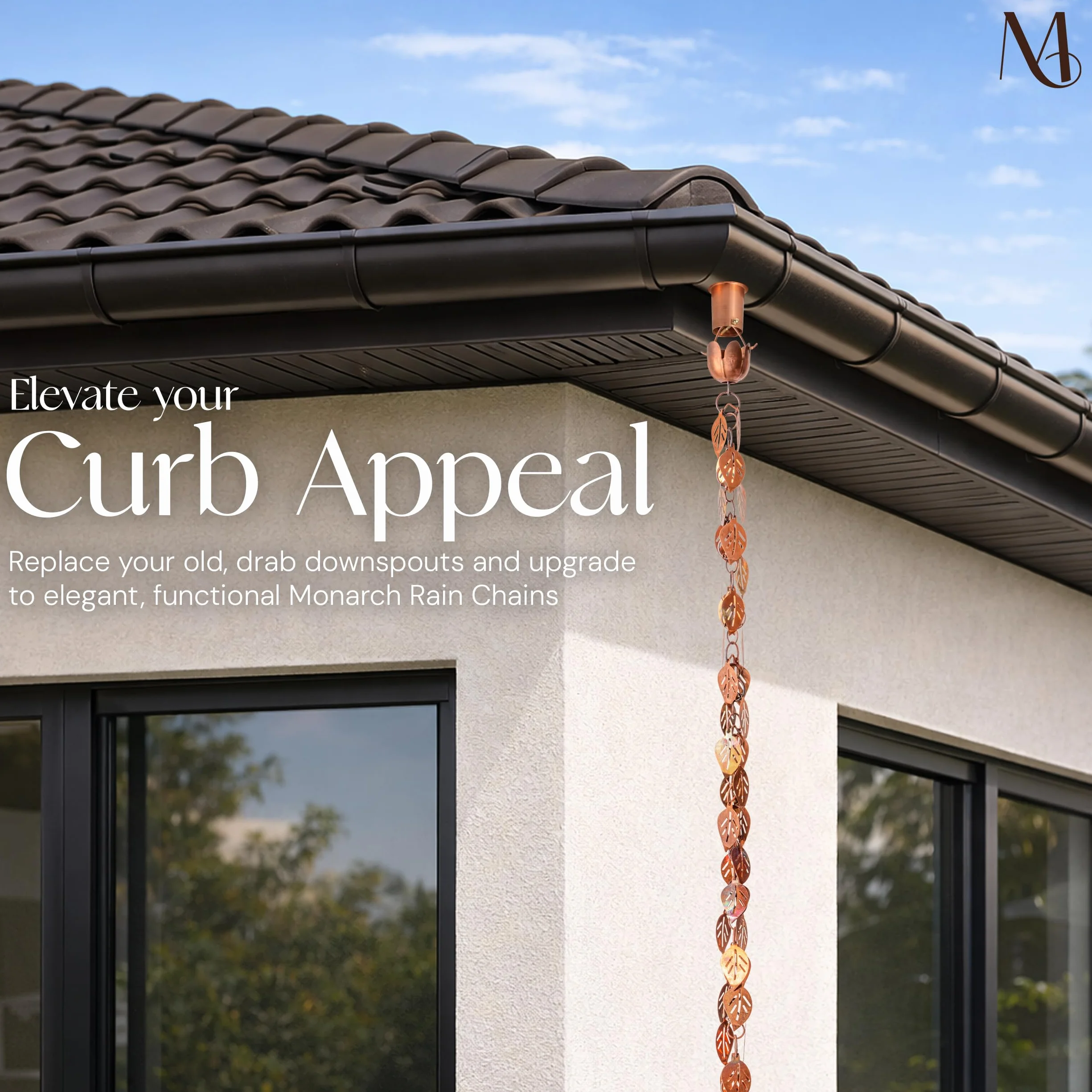 Monarch Copper Cascading Leaves Rain Chain