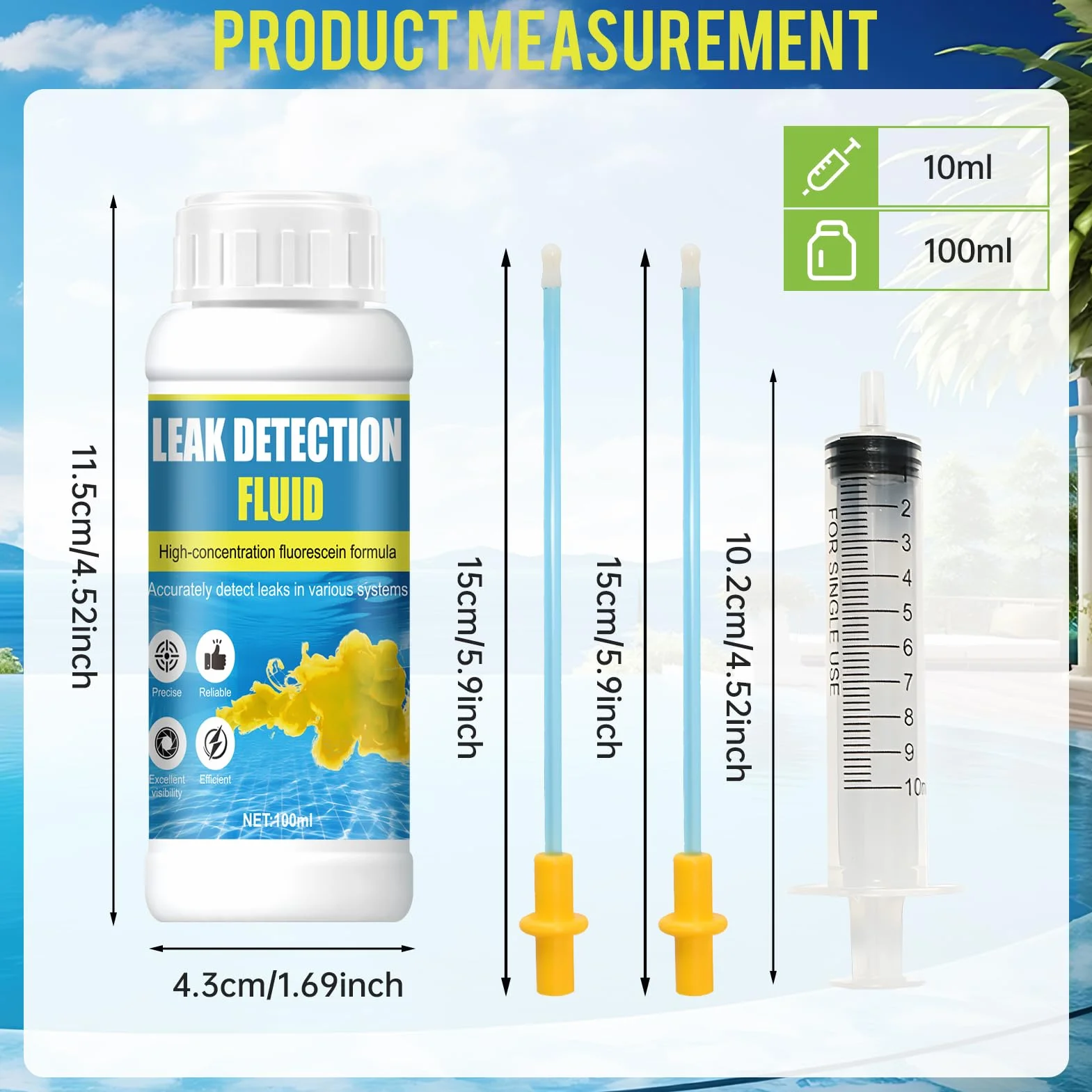 Colorant Fuite Piscine, Détecteur Fuite Piscine, Fluorescéine Forte, Solubilité dans l'Eau
