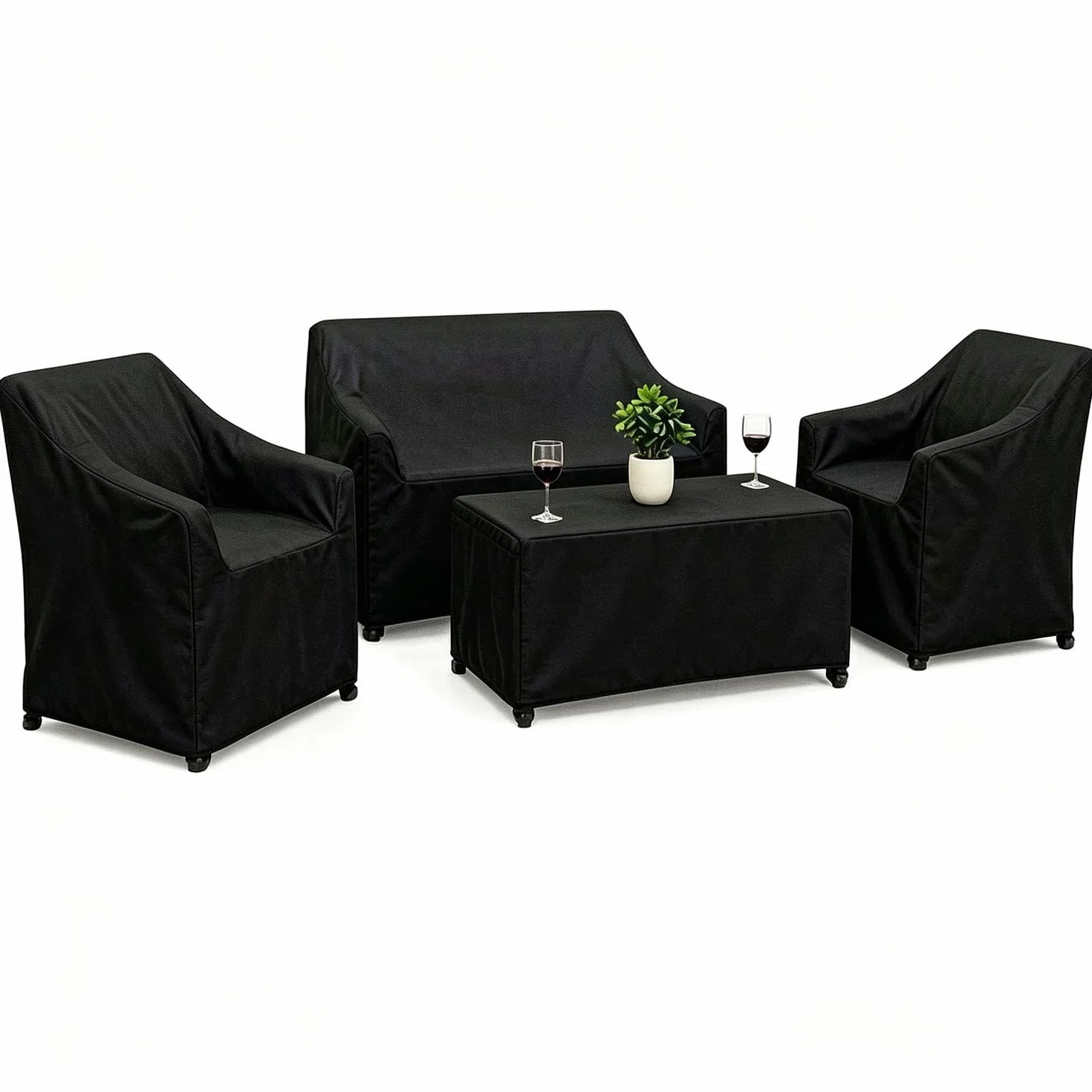 Housse Salon de Jardin Extérieur 4 Pièces 420D Imperméable - Bâche de Protection pour Meubles de Jardin Noir