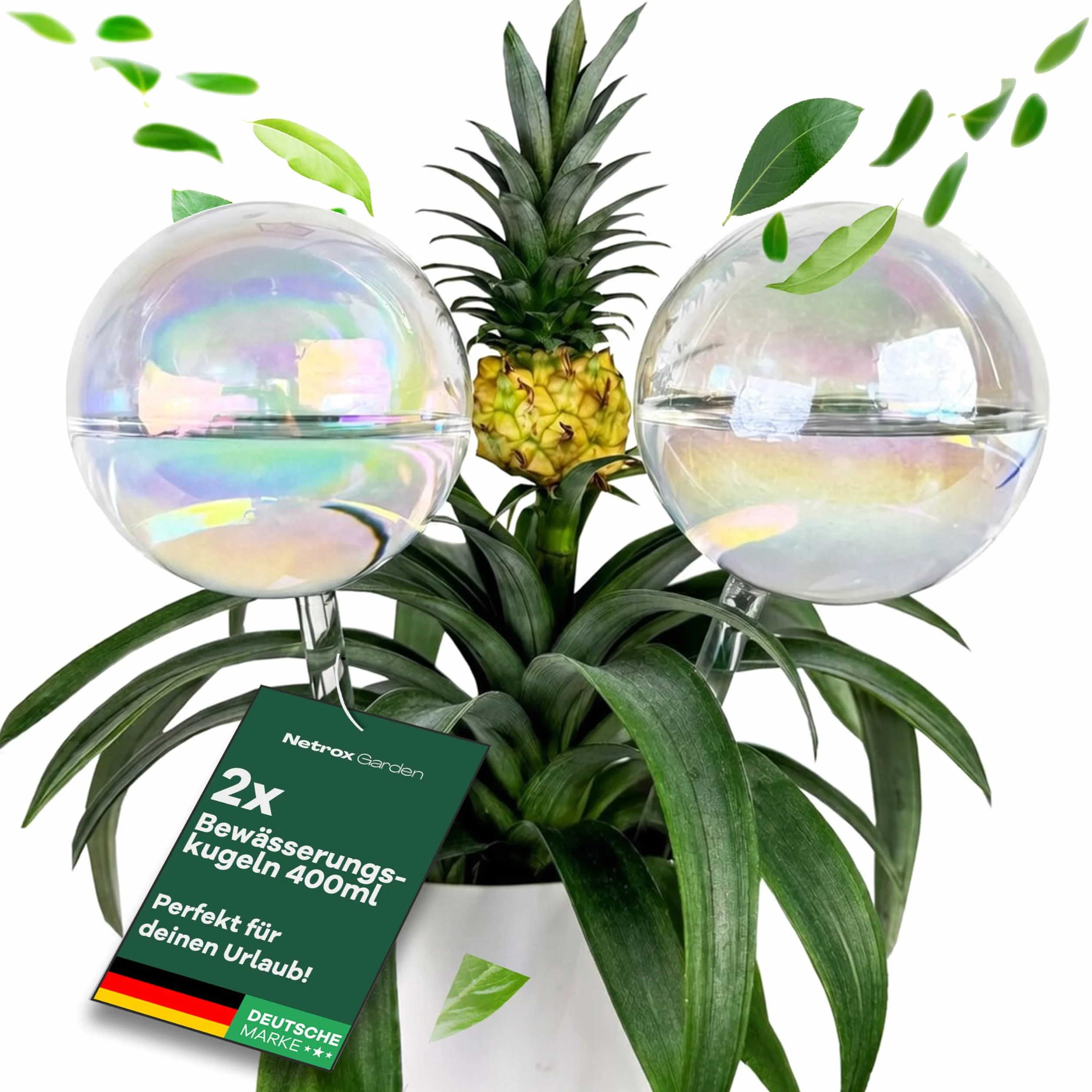Netrox Lot de 2 boules d'arrosage en verre 2X 400ml – Arrosage automatique pour plantes, fleurs et jardin – Idéal en vacances – Arrosage, système d'arrosage pour pot, distributeur d'eau