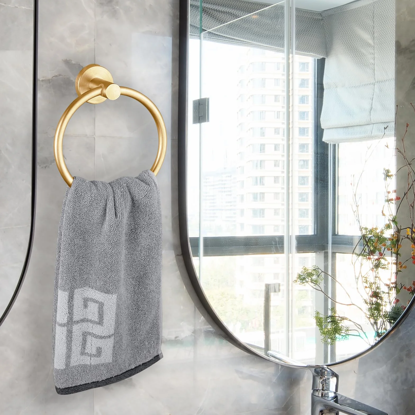 Anneau Porte-Serviettes Mural en Acier Inoxydable pour Salle de Bain et Cuisine (doré)